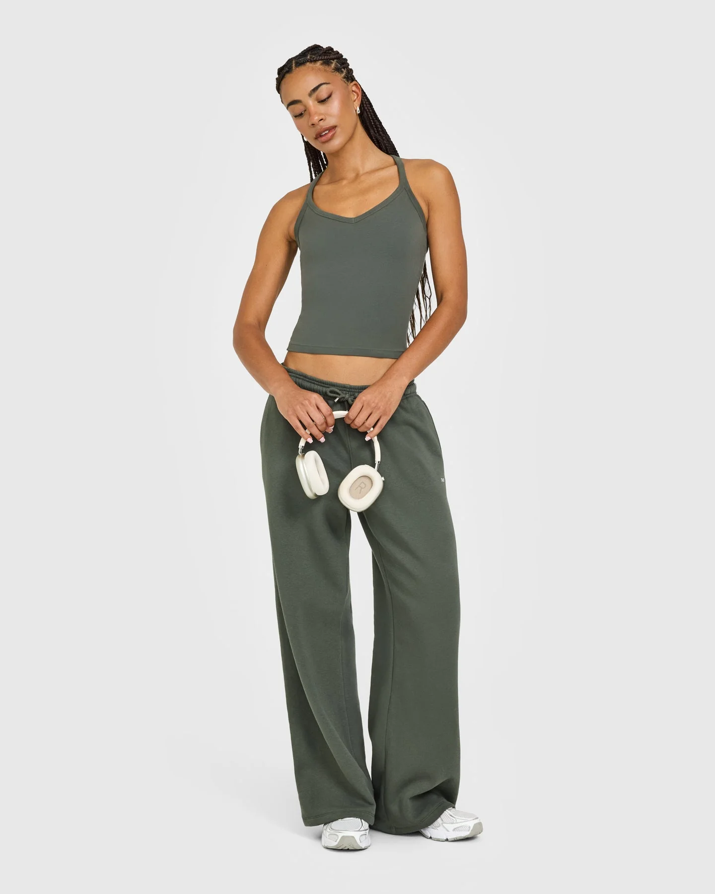Cotton Racer Back Fitted Vest | Dark Khaki - Image 3