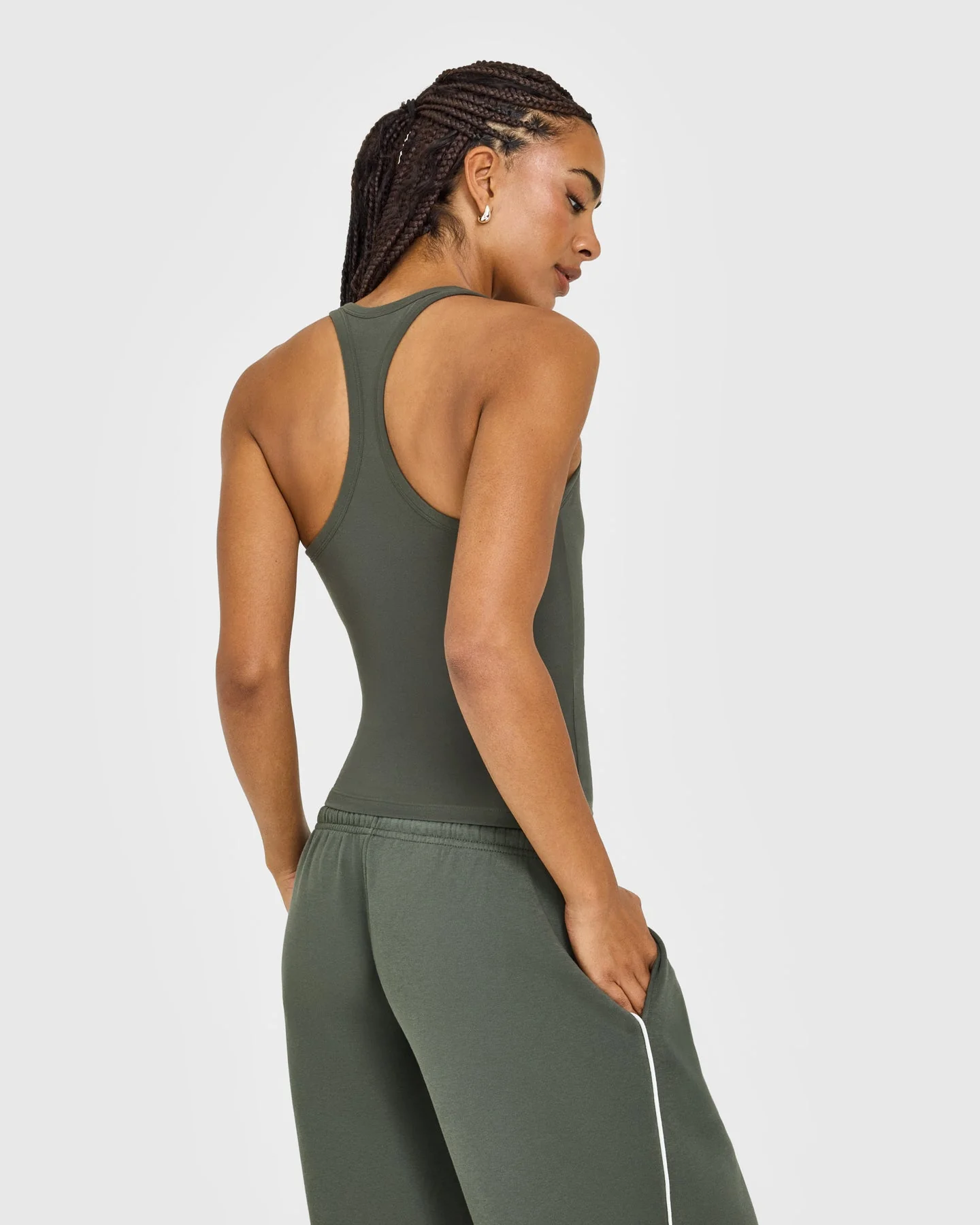 Cotton Racer Back Fitted Vest | Dark Khaki - Image 4