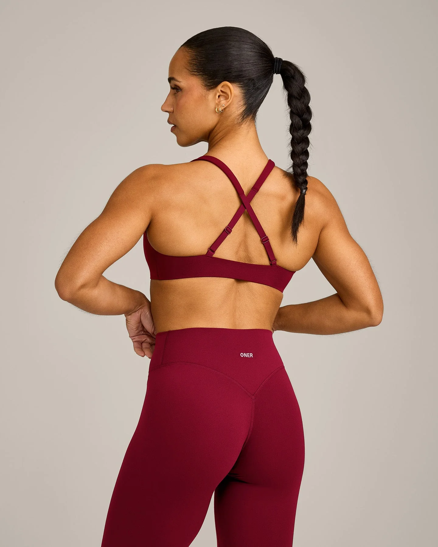 EasyLift™ Cross Back Sports Bra with Grey Logo | Ruby Red - Image 2