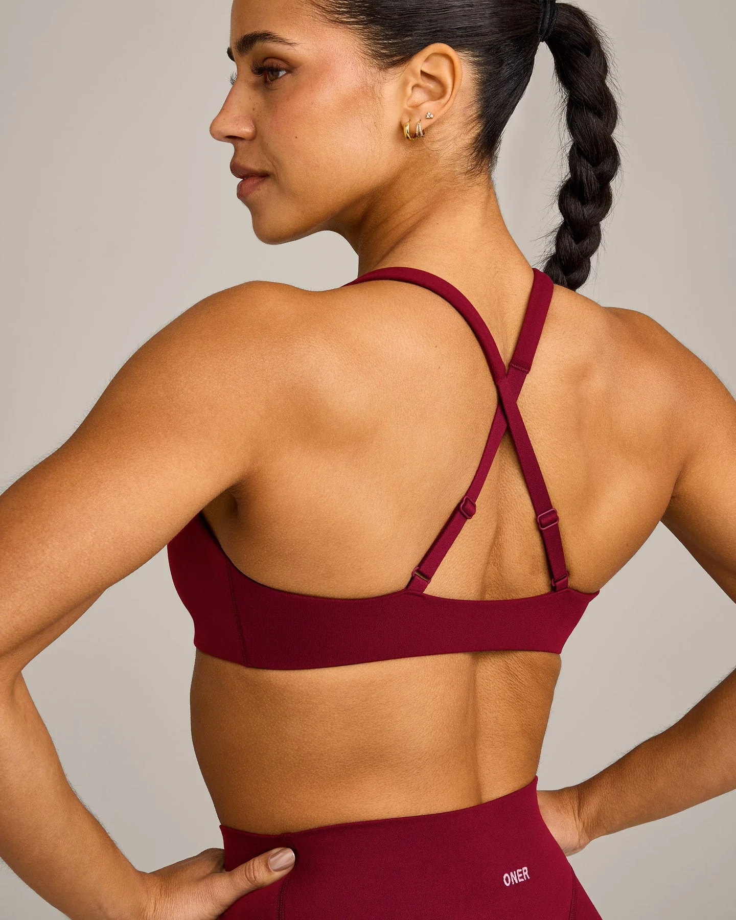 EasyLift™ Cross Back Sports Bra with Grey Logo | Ruby Red - Image 4