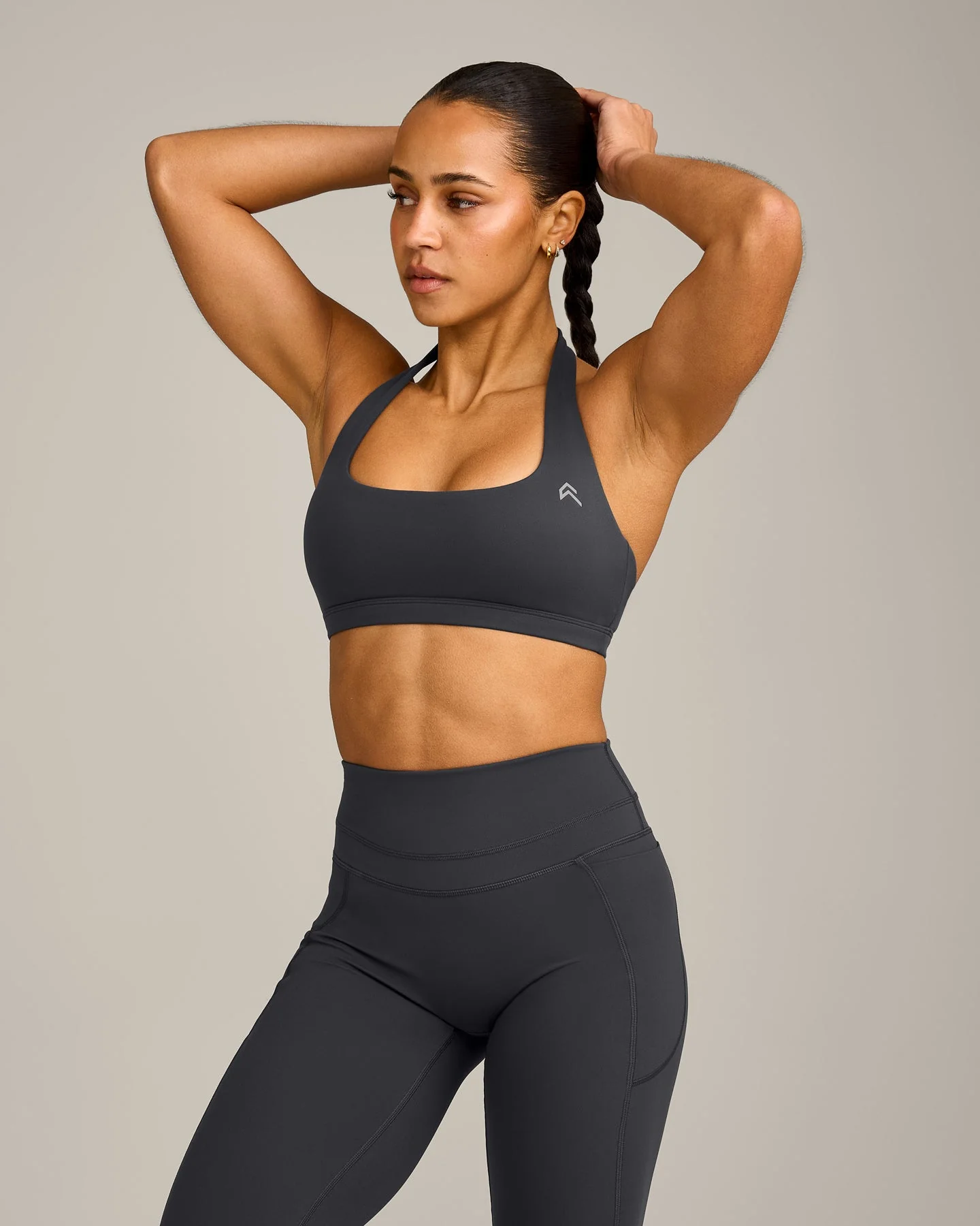 EasyLift™ Halter Bralette with Grey Logo | Coal