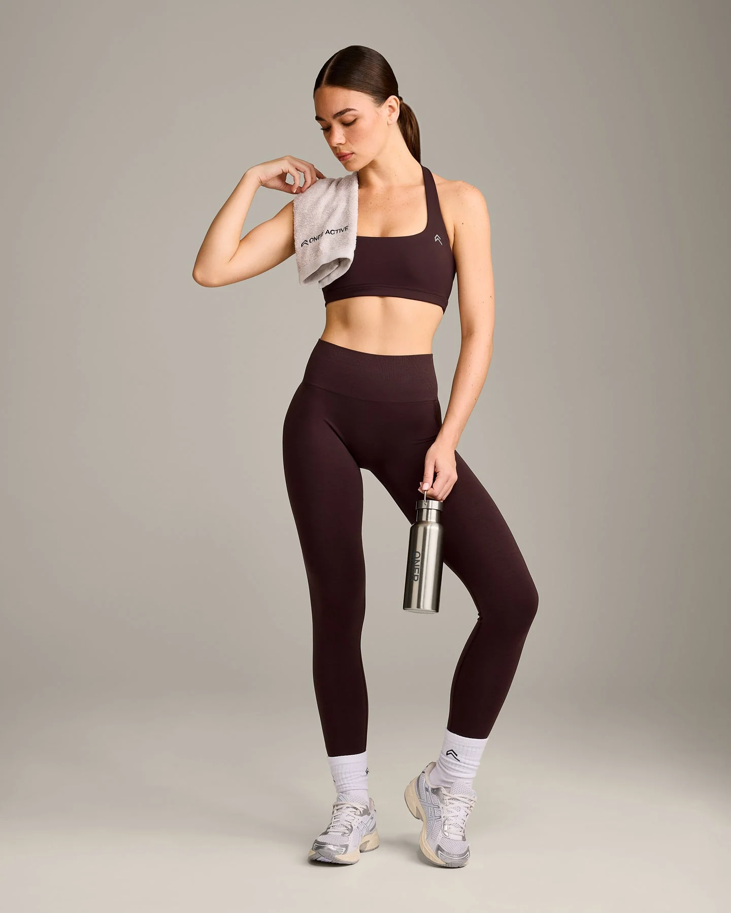 EasyLift™ Halter Bralette with Grey Logo | Plum Brown - Image 3