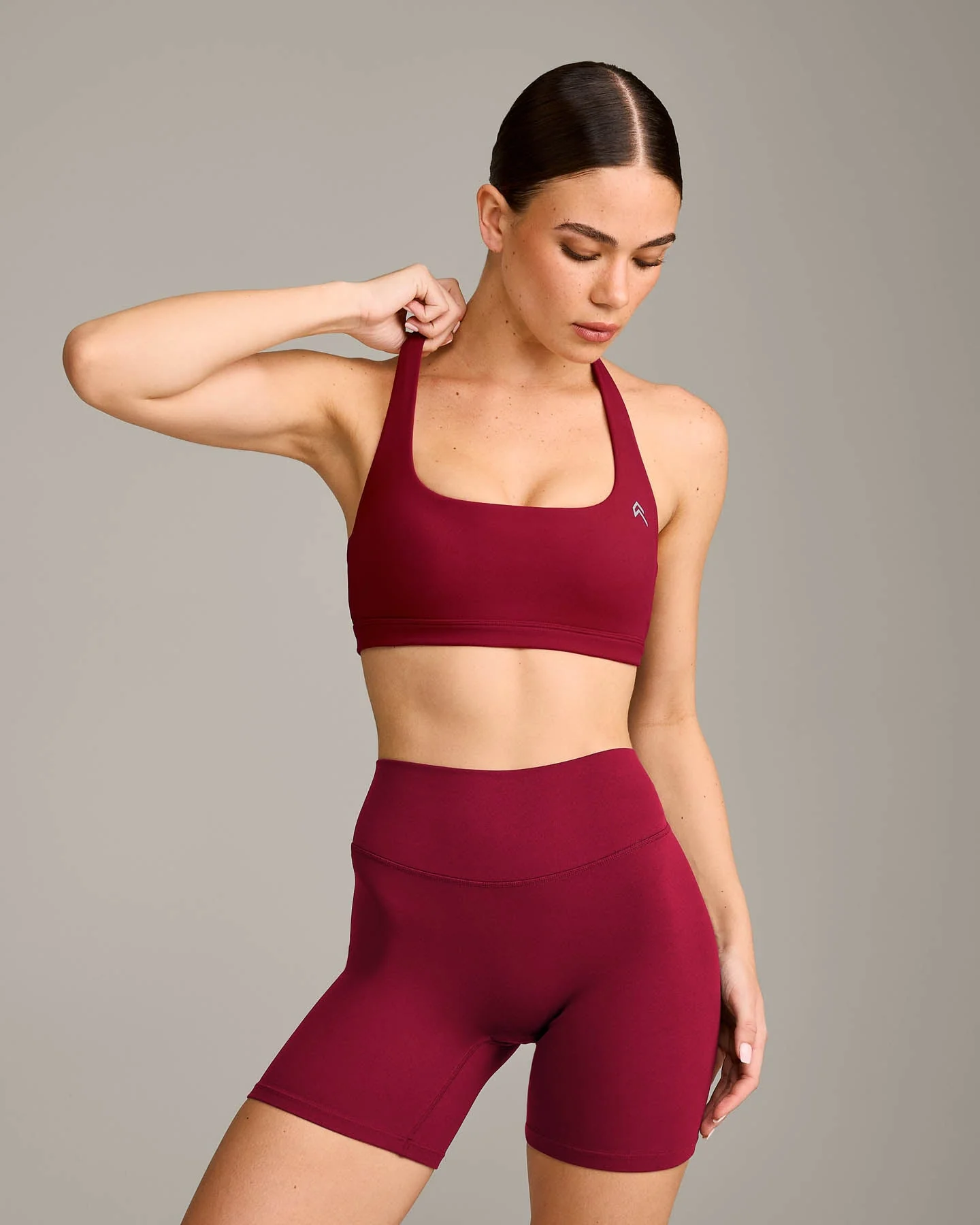 EasyLift™ Halter Bralette with Grey Logo | Ruby Red