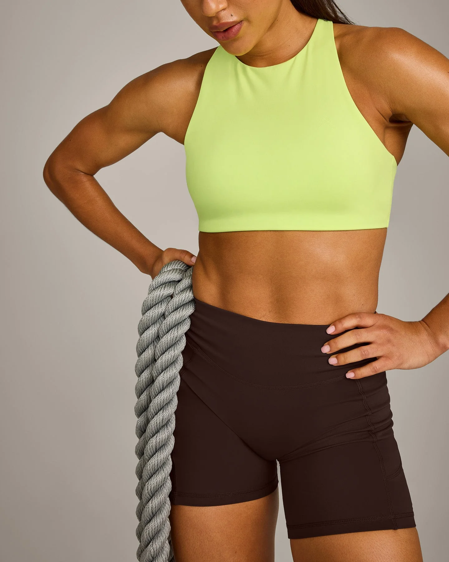 EasyLift™ High Neck Sports Bra with Grey Logo | Citrus Green - Image 4