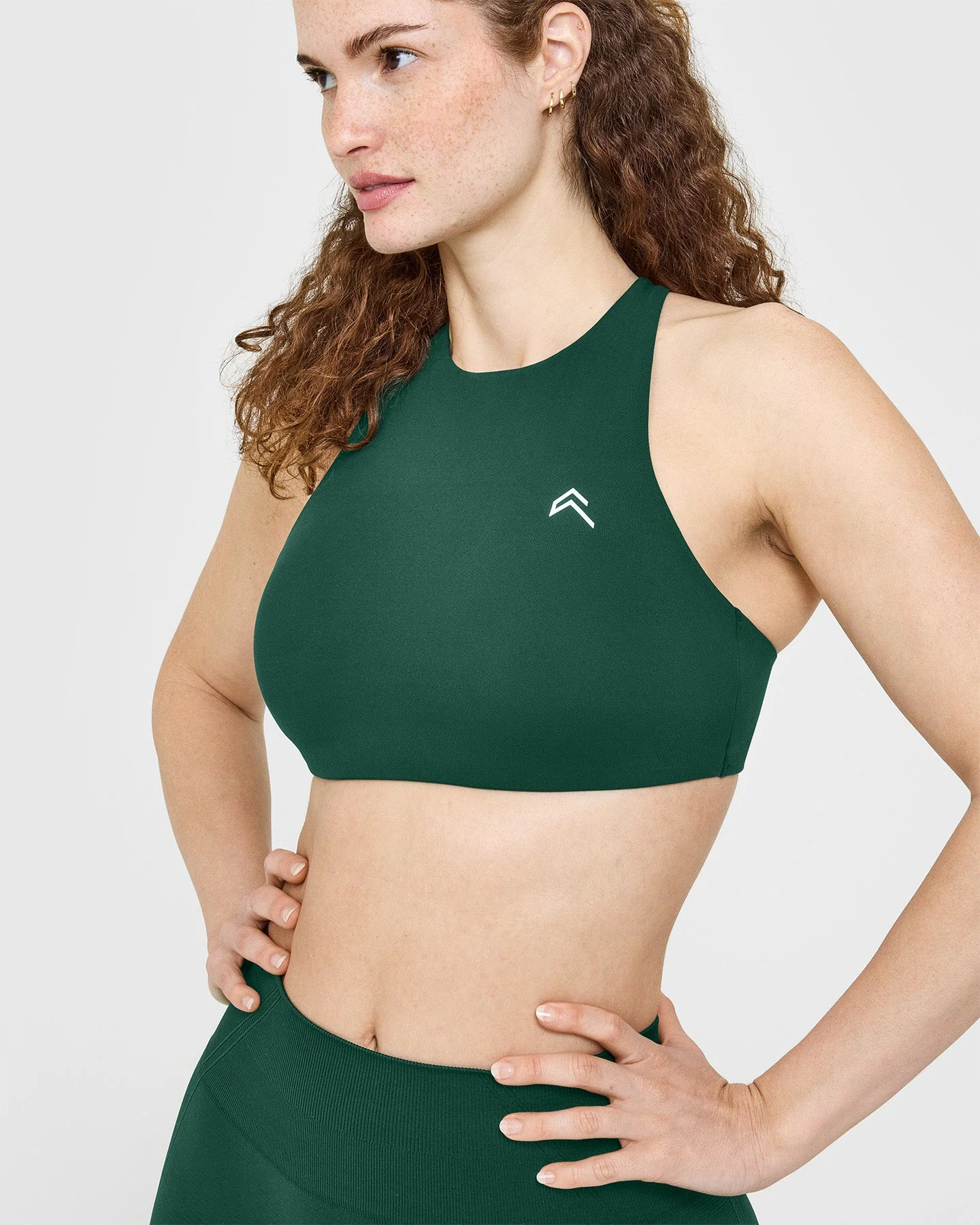 EasyLift™ High Neck Sports Bra with White Logo | Racing Green - Image 5