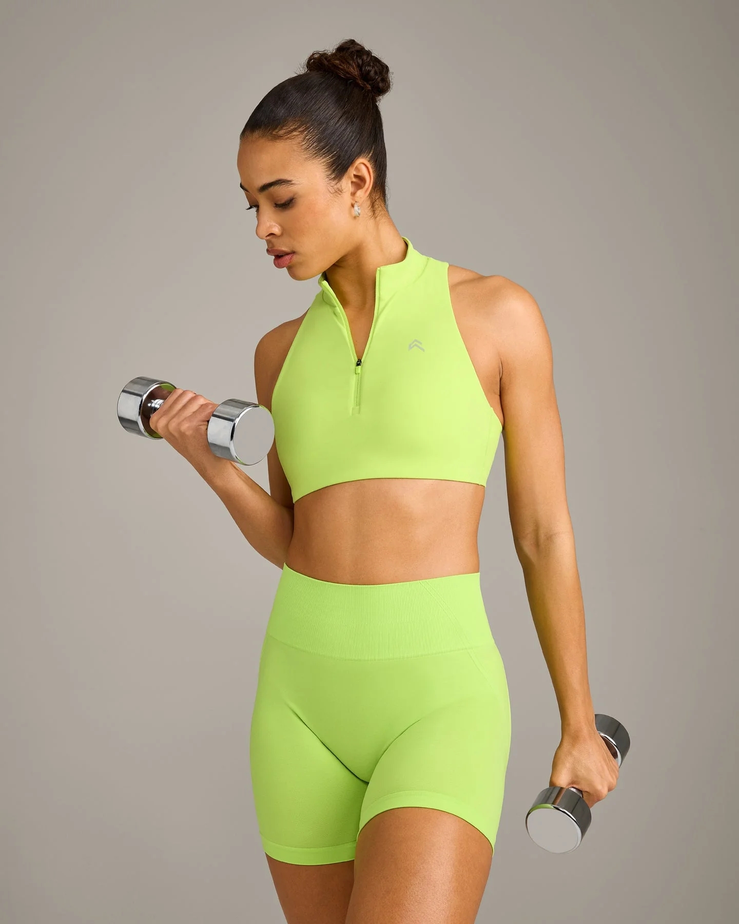 EasyLift™ Zip High Neck Sports Bra with Grey Logo | Citrus Green - Image 6