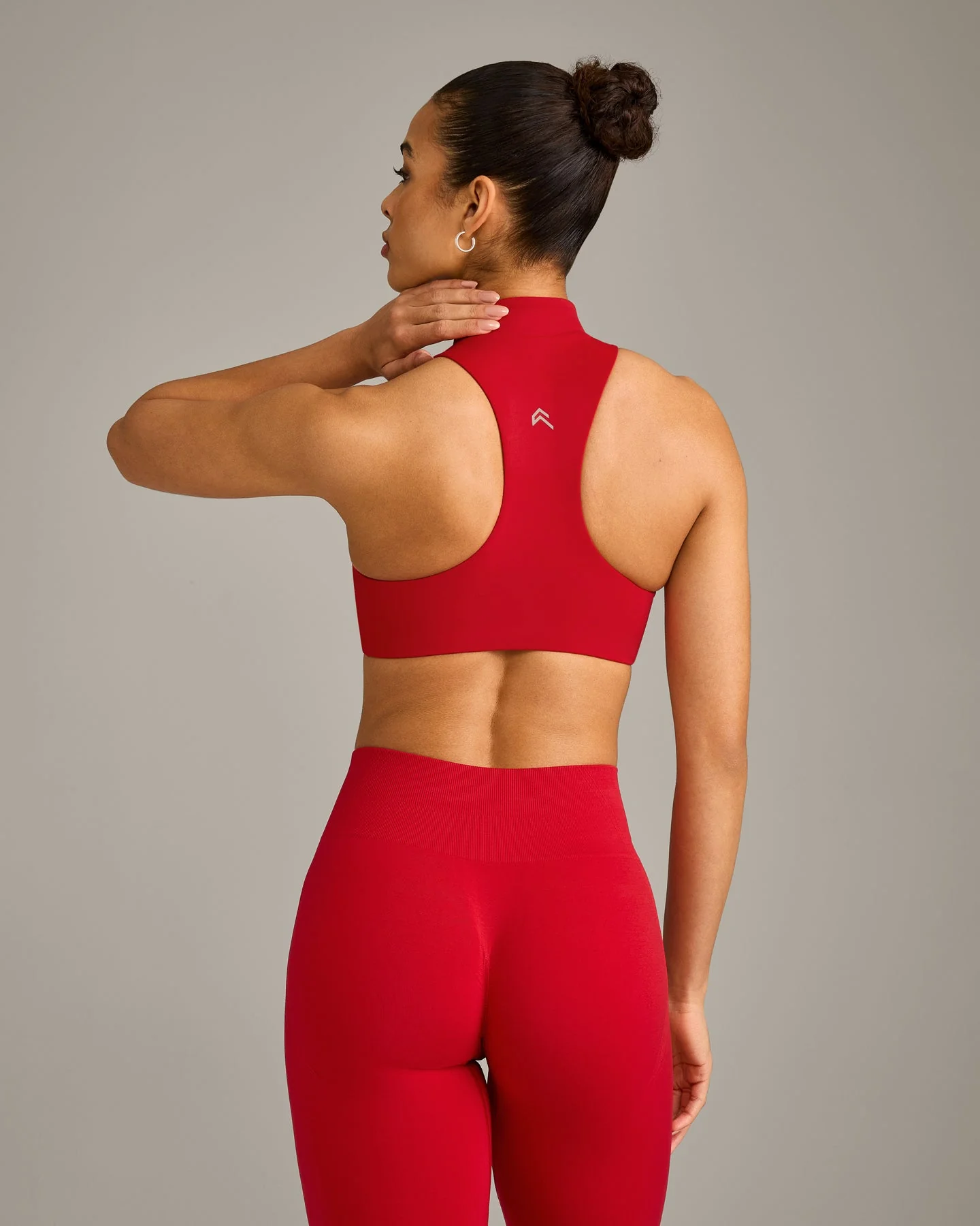 EasyLift™ Zip High Neck Sports Bra with Grey Logo | Fiery Red - Image 2