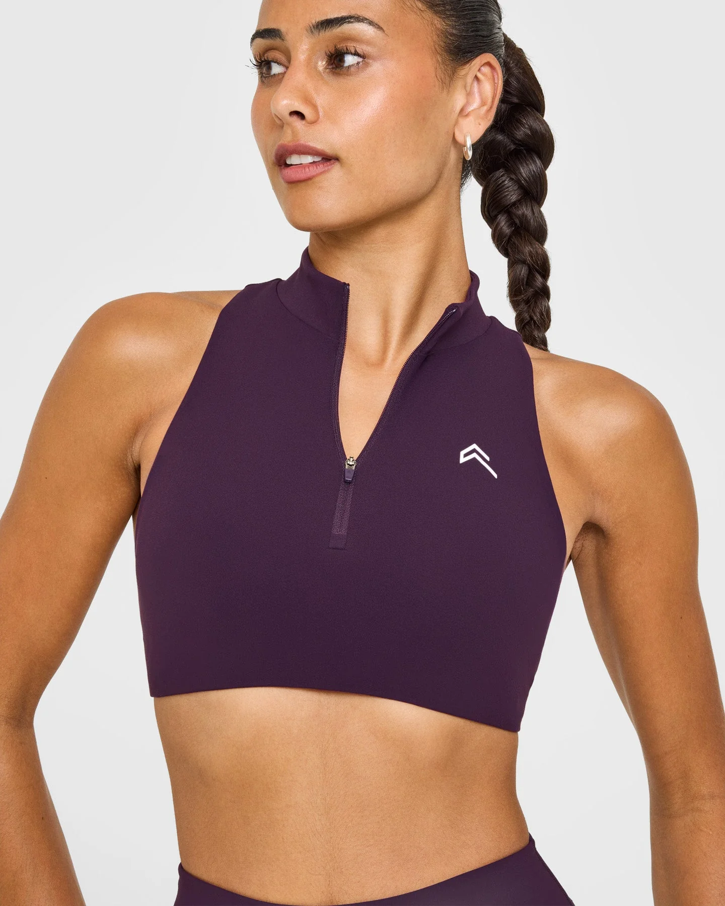 EasyLift™ Zip High Neck Sports Bra with White Logo | Blackberry Purple - Image 4