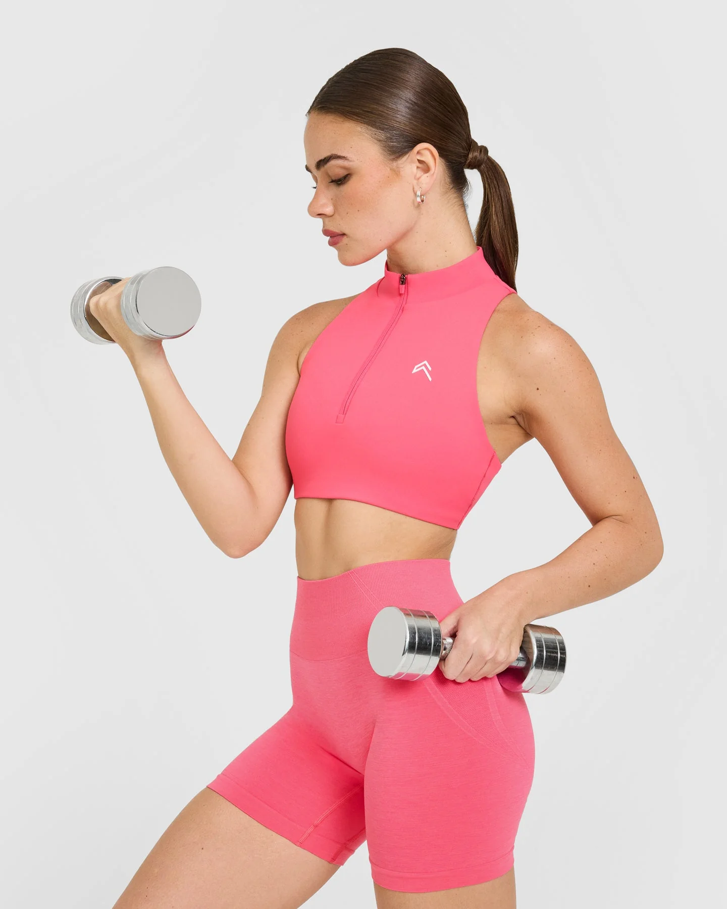 EasyLift™ Zip High Neck Sports Bra with White Logo | Hot Girl Pink - Image 6
