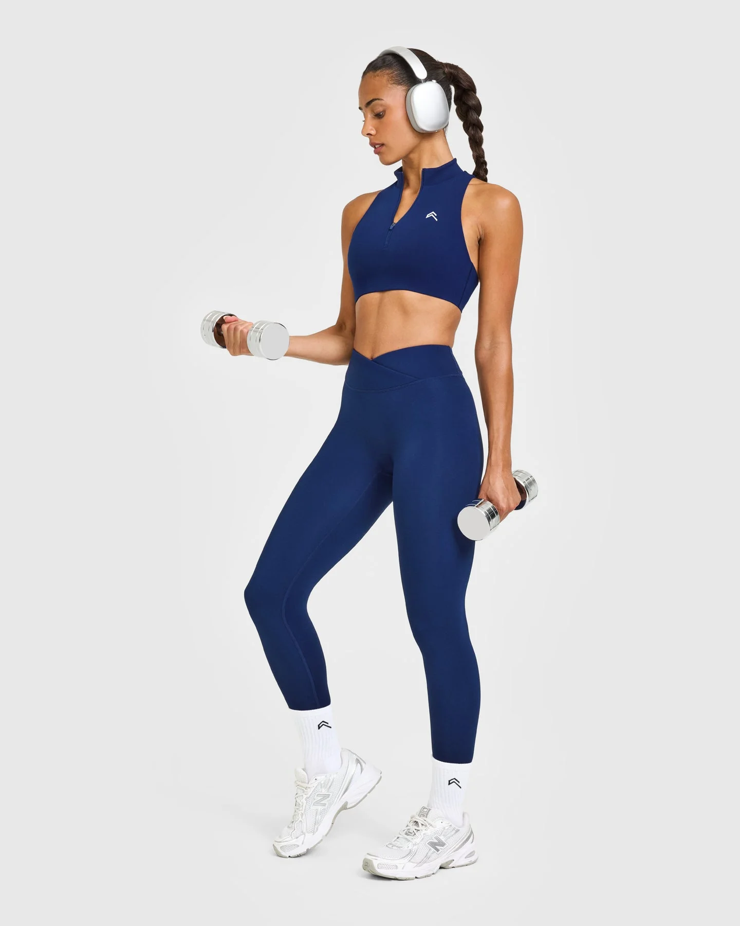EasyLift™ Zip High Neck Sports Bra with White Logo | Midnight - Image 3