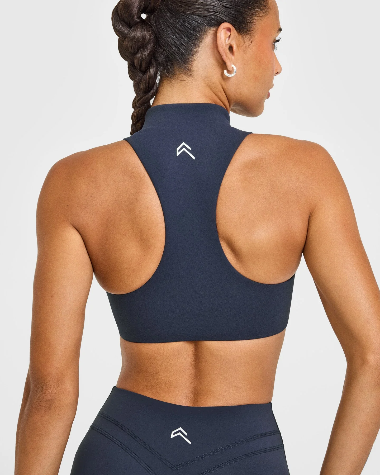 EasyLift™ Zip High Neck Sports Bra with White Logo | True Blue - Image 4