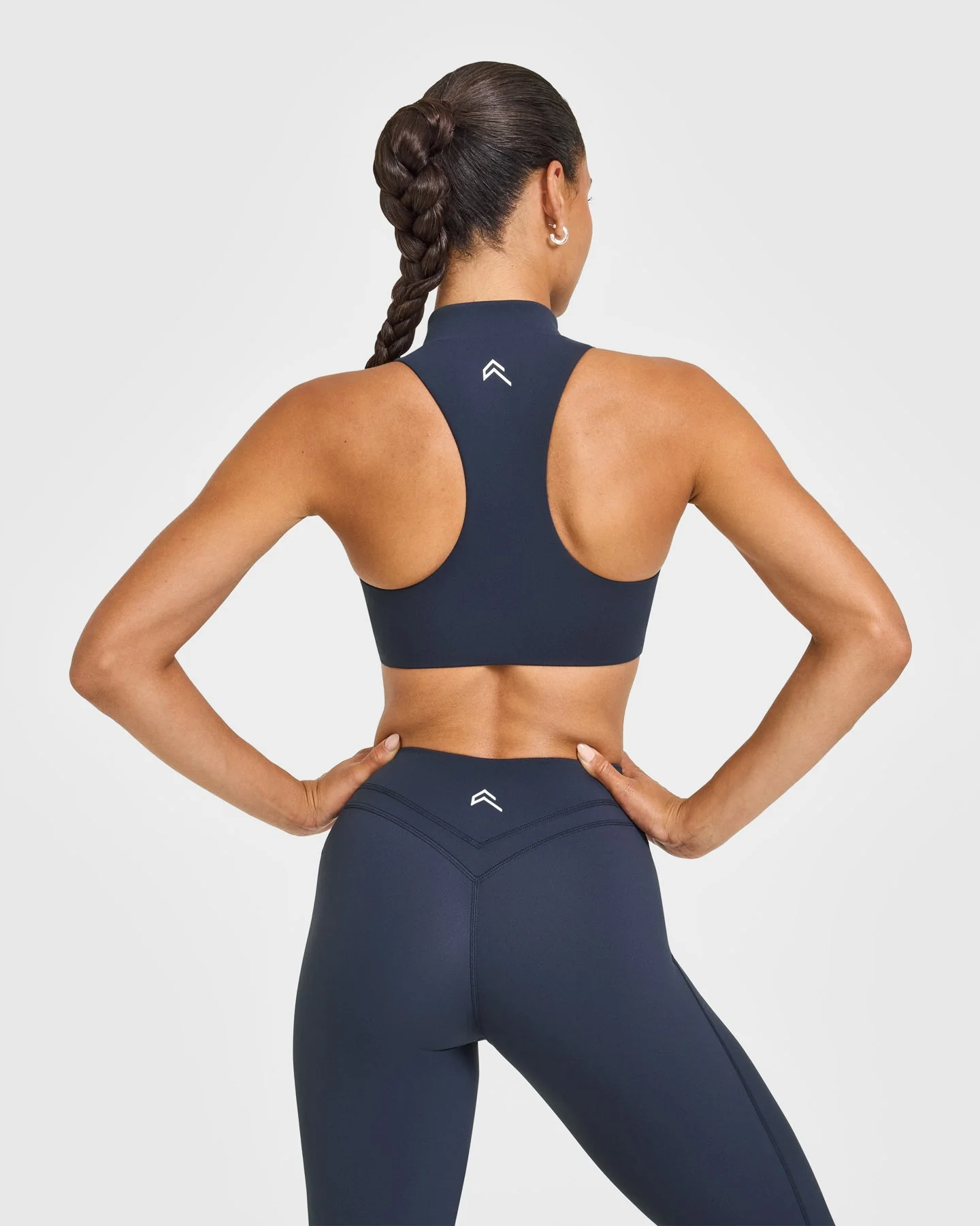 EasyLift™ Zip High Neck Sports Bra with White Logo | True Blue - Image 5