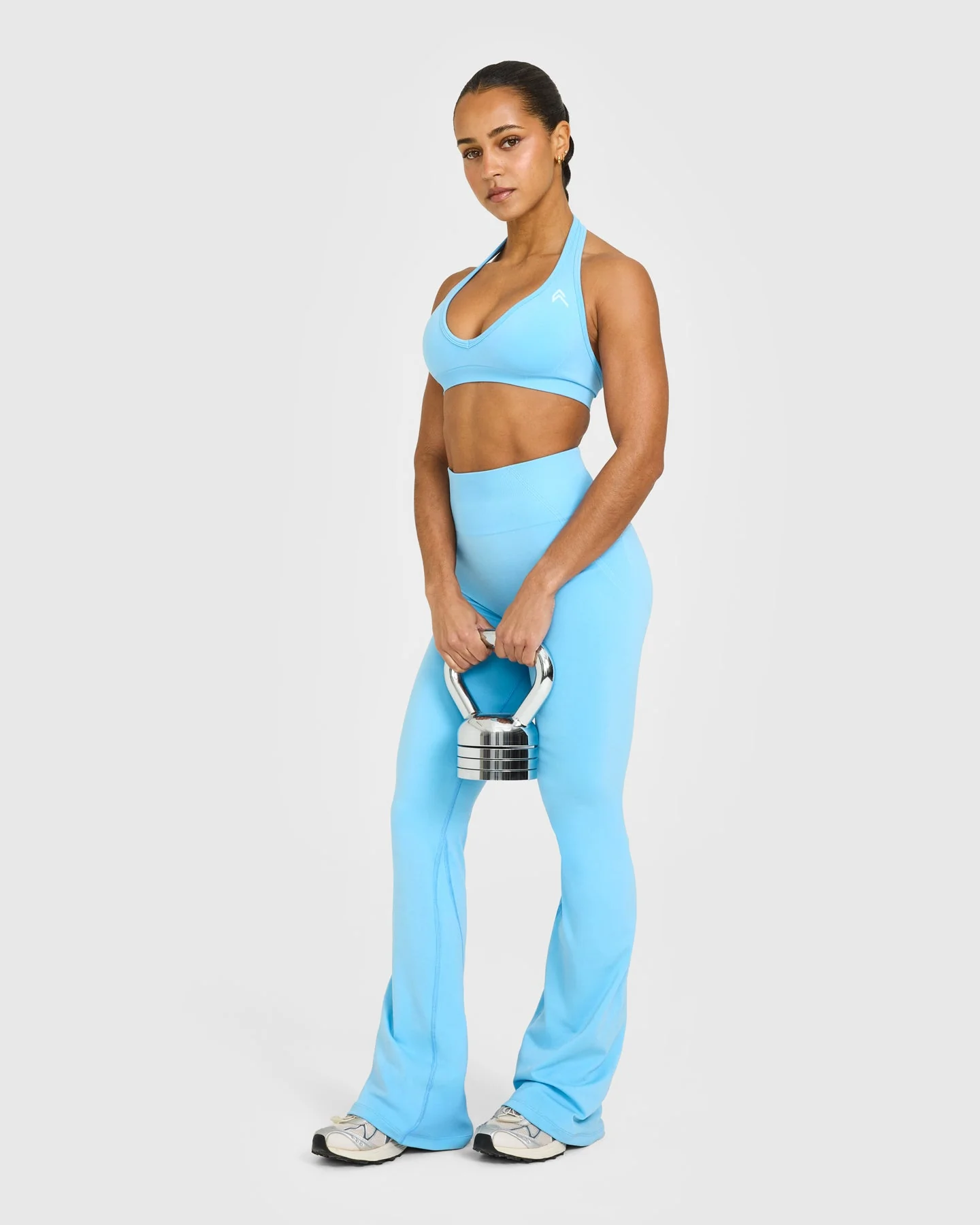EffortlessLift™ Seamless Flared Bottoms with White Logo | Arctic Blue - Image 4