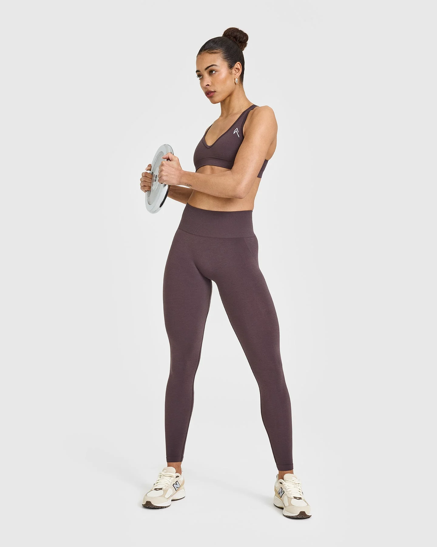EffortlessLift™ Seamless Leggings with White Logo | Umber Brown - Image 3