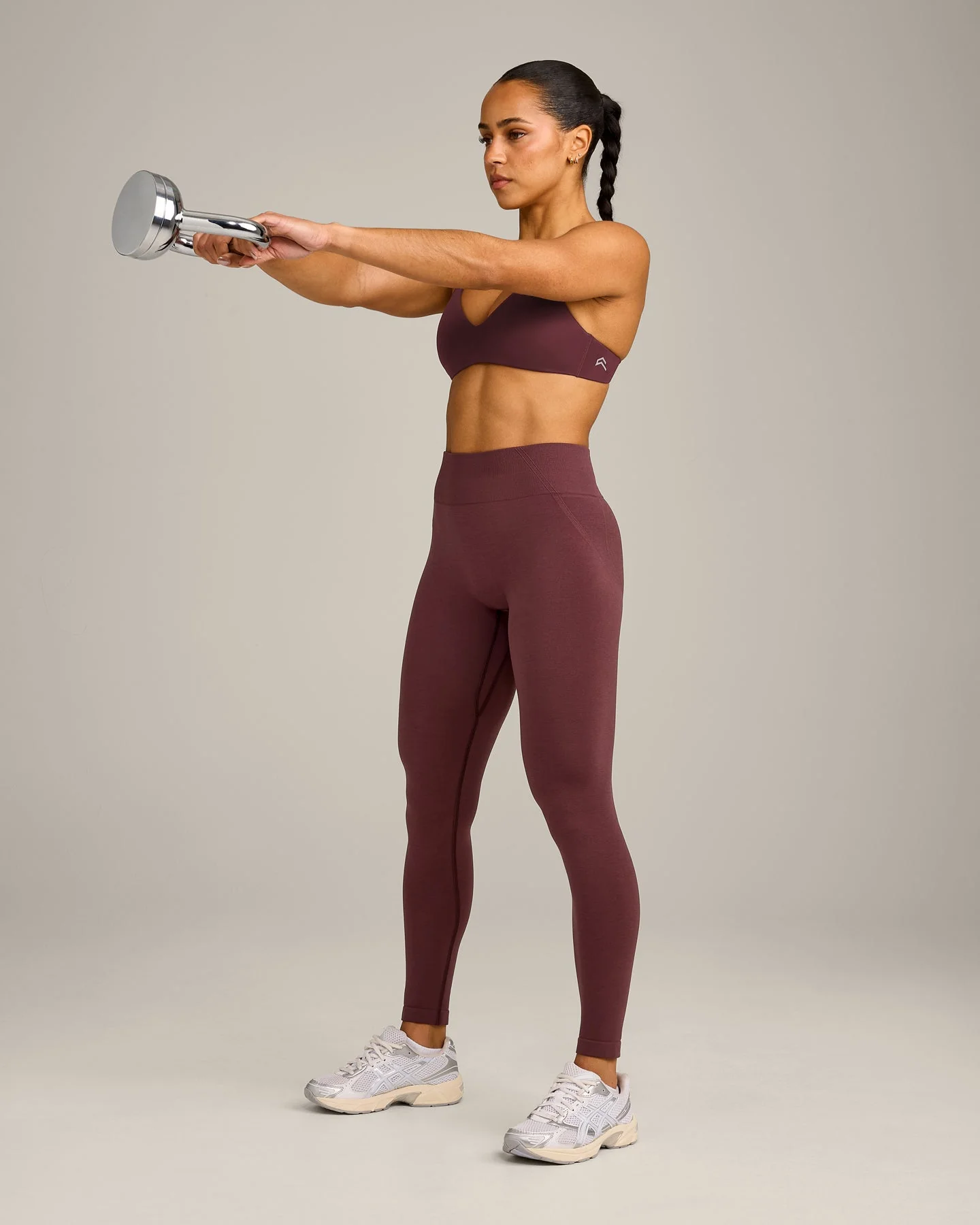 EffortlessLift™ Seamless Mid Rise Leggings with Grey Logo | Velvet Mocha - Image 3