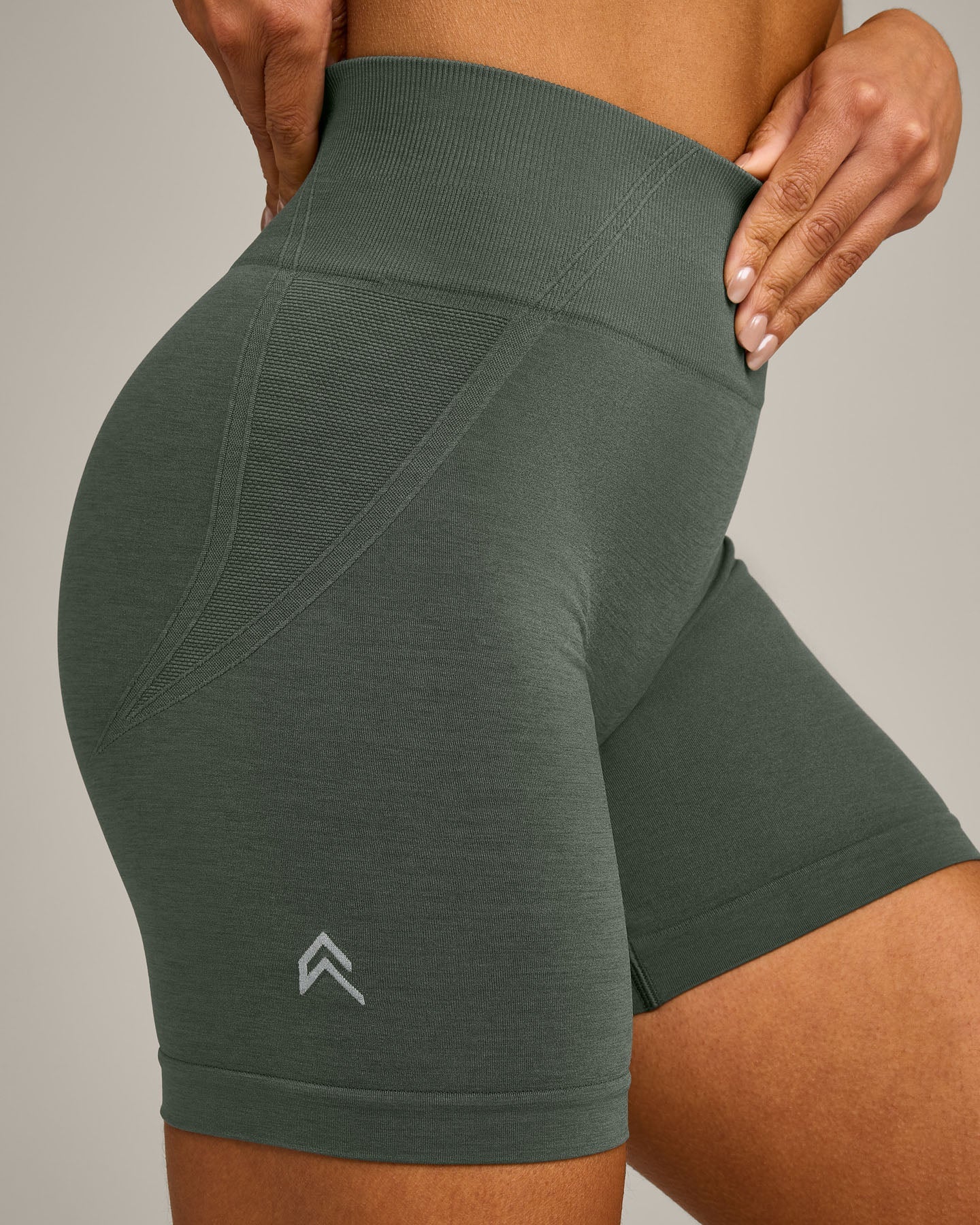 EffortlessLift™ Seamless Mid Rise Shorts with Grey Logo | Dark Khaki - Image 5