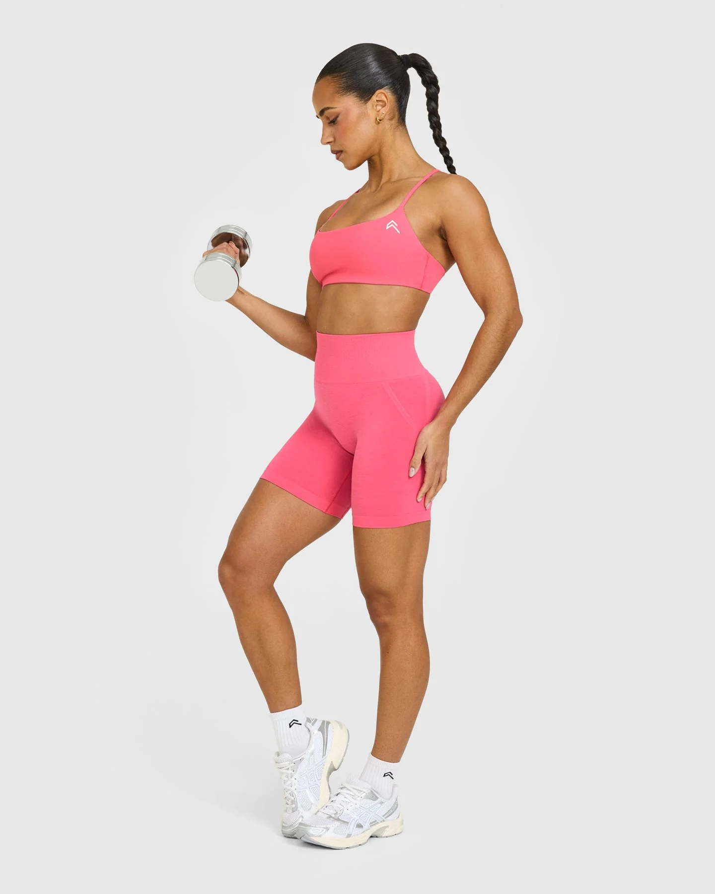 EffortlessLift™ Seamless Shorts with White Logo | Hot Girl Pink - Image 3