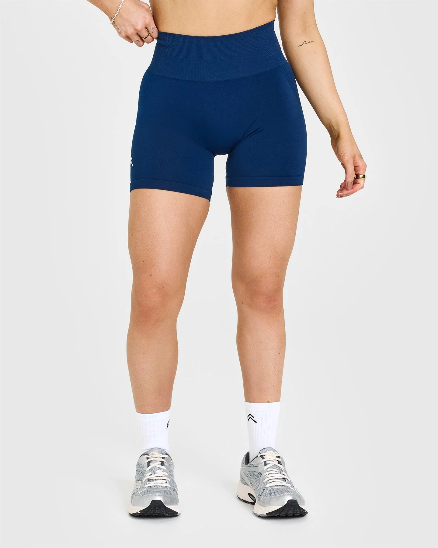 EffortlessLift™ Seamless Shorts with White Logo | Midnight - Image 2