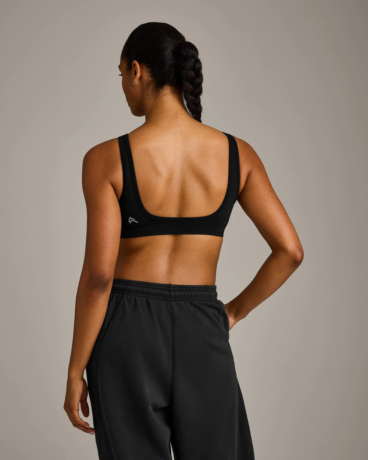 EffortlessLift™ Square Neck Sports Bra with Grey Logo | Black - Image 6