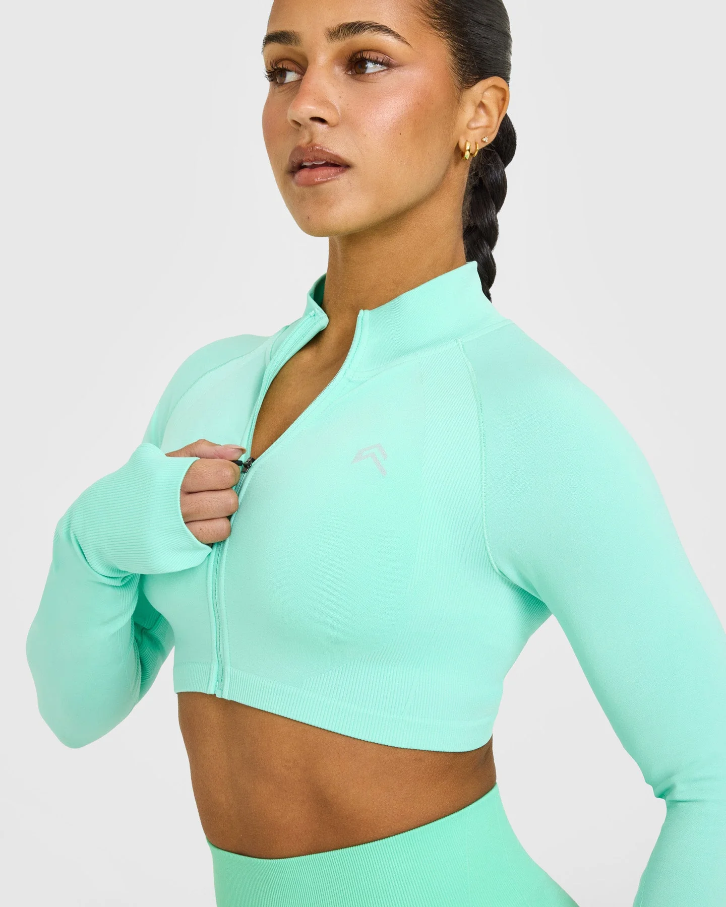 EnhanceLift™ Seamless Crop Jacket with White Logo | Peppermint Green - Image 5
