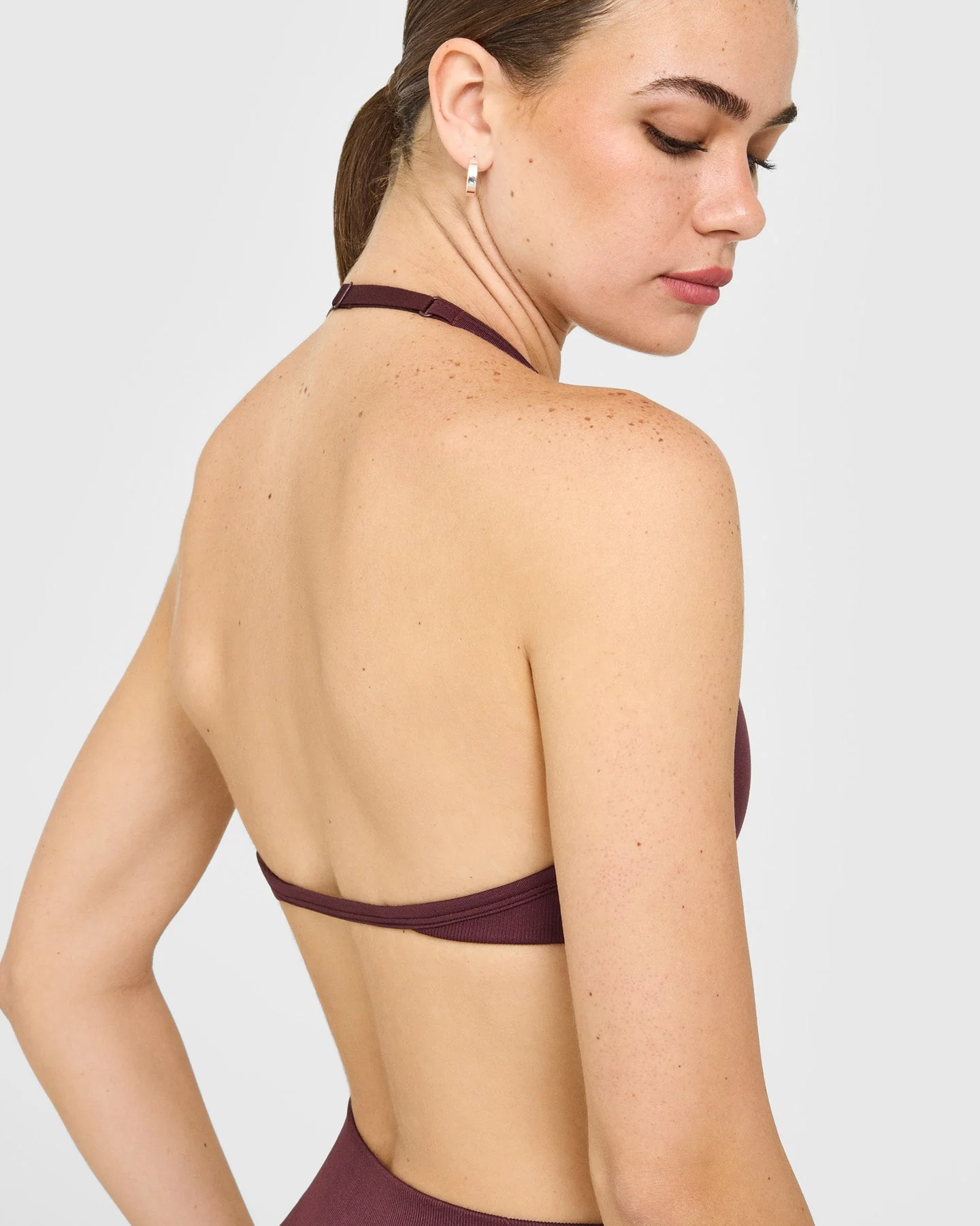 EnhanceLift™ Seamless Minimal Halter Neck Bralette with White Logo | Velvet Mocha - Image 4