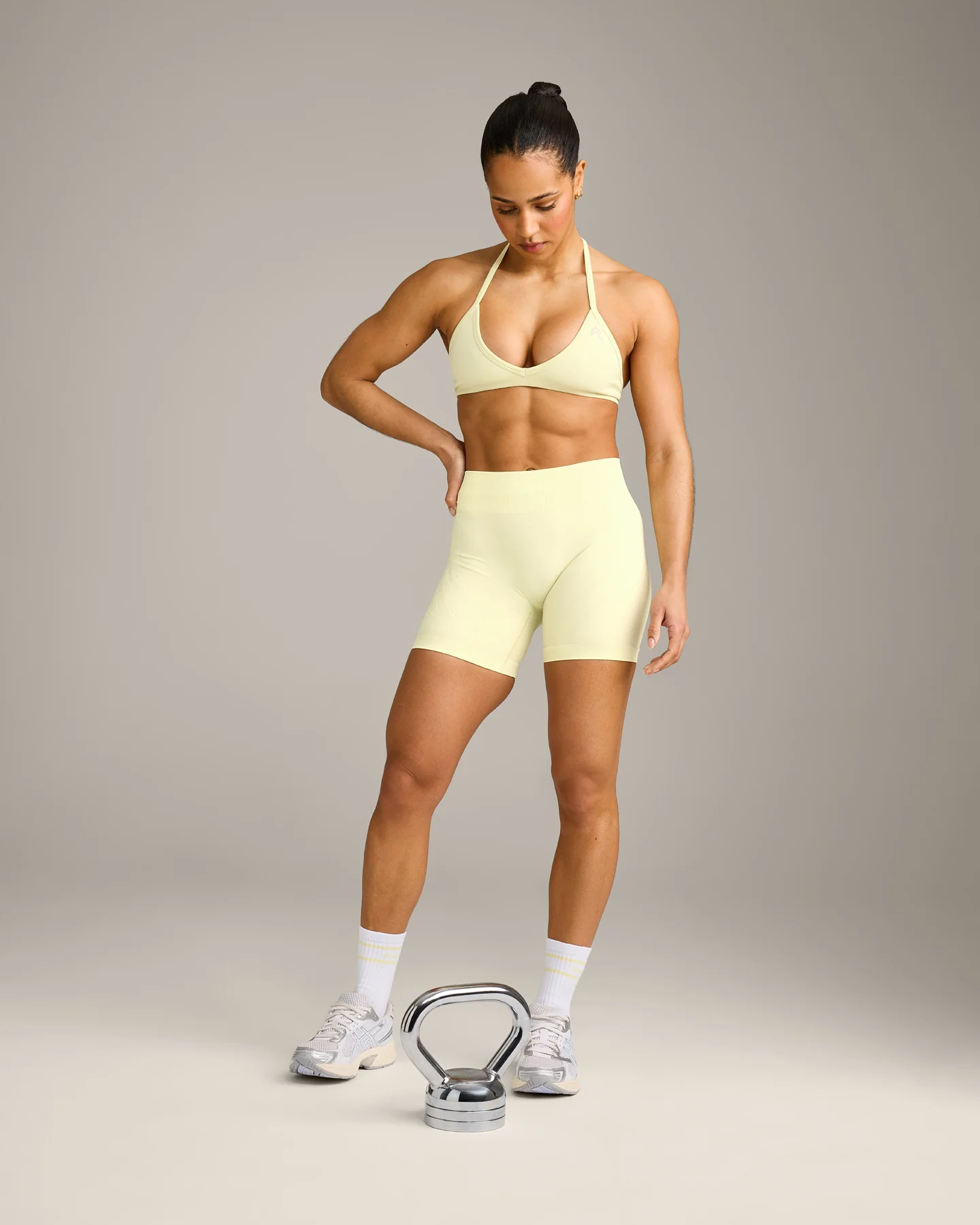 EnhanceLift™ Seamless Shorts with Grey Logo | Pastel Yellow - Image 5