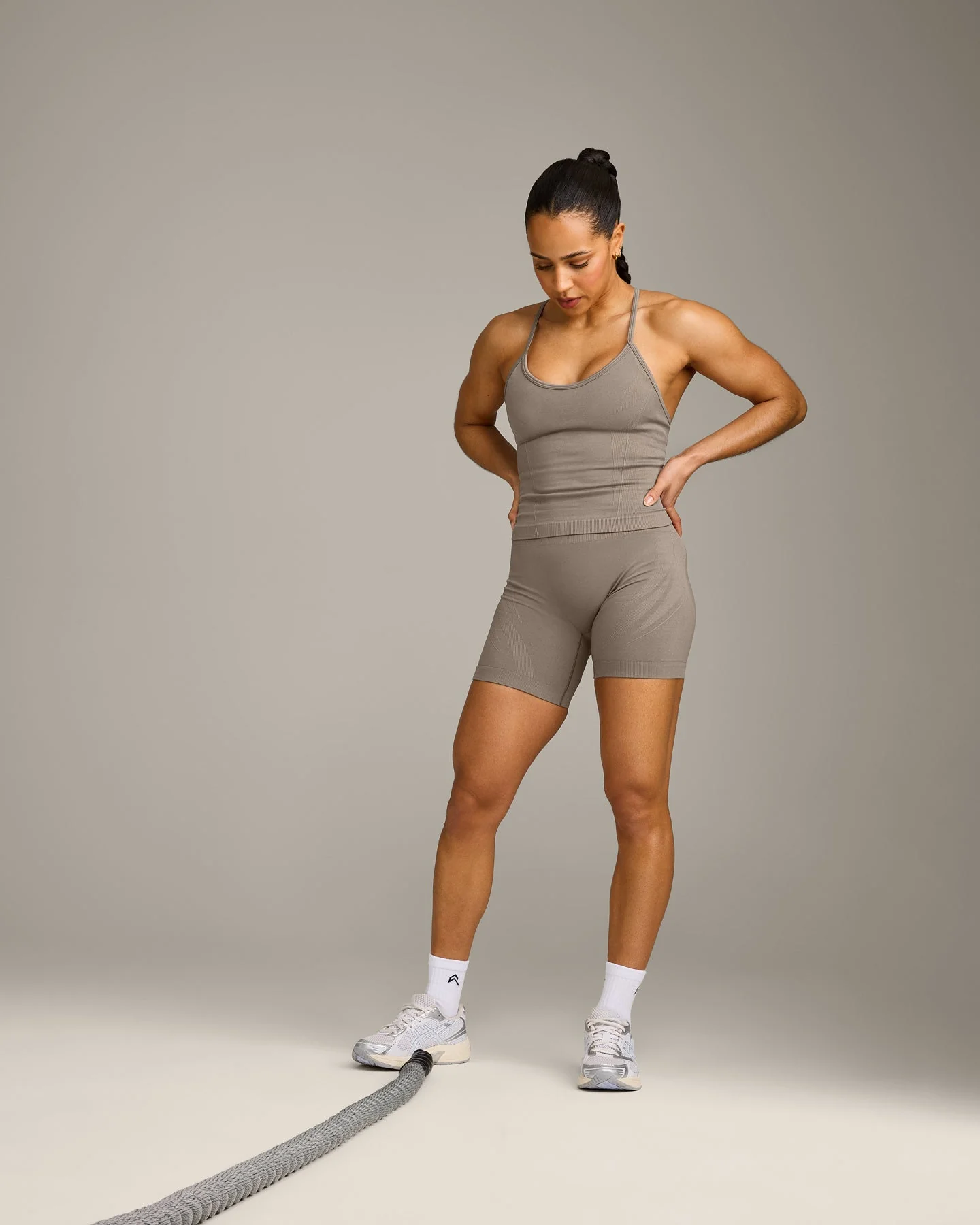 EnhanceLift™ Seamless Strappy Racer Vest with Built in Bra Shelf with Grey Logo | Warm Minky - Image 3