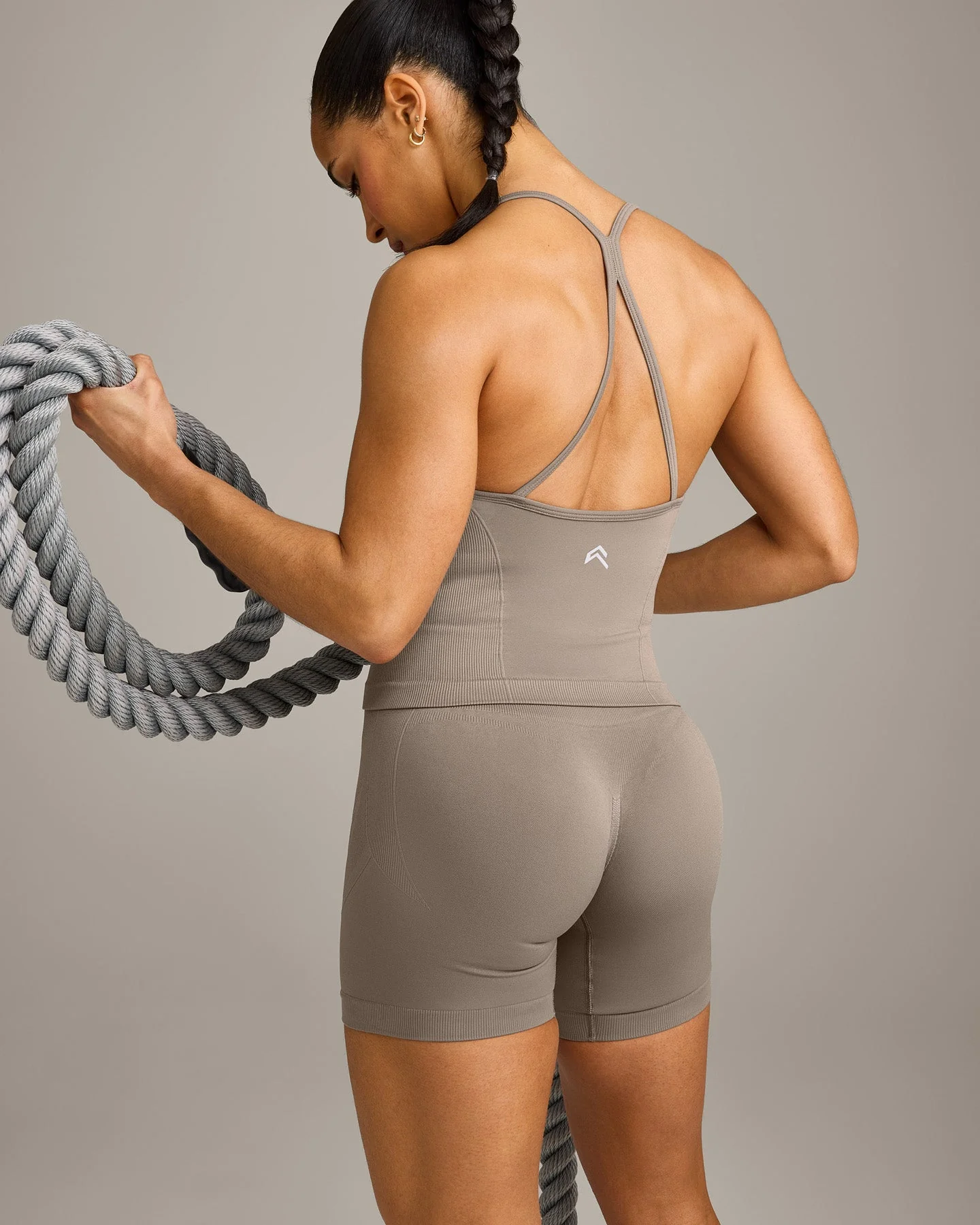 EnhanceLift™ Seamless Strappy Racer Vest with Built in Bra Shelf with Grey Logo | Warm Minky - Image 4
