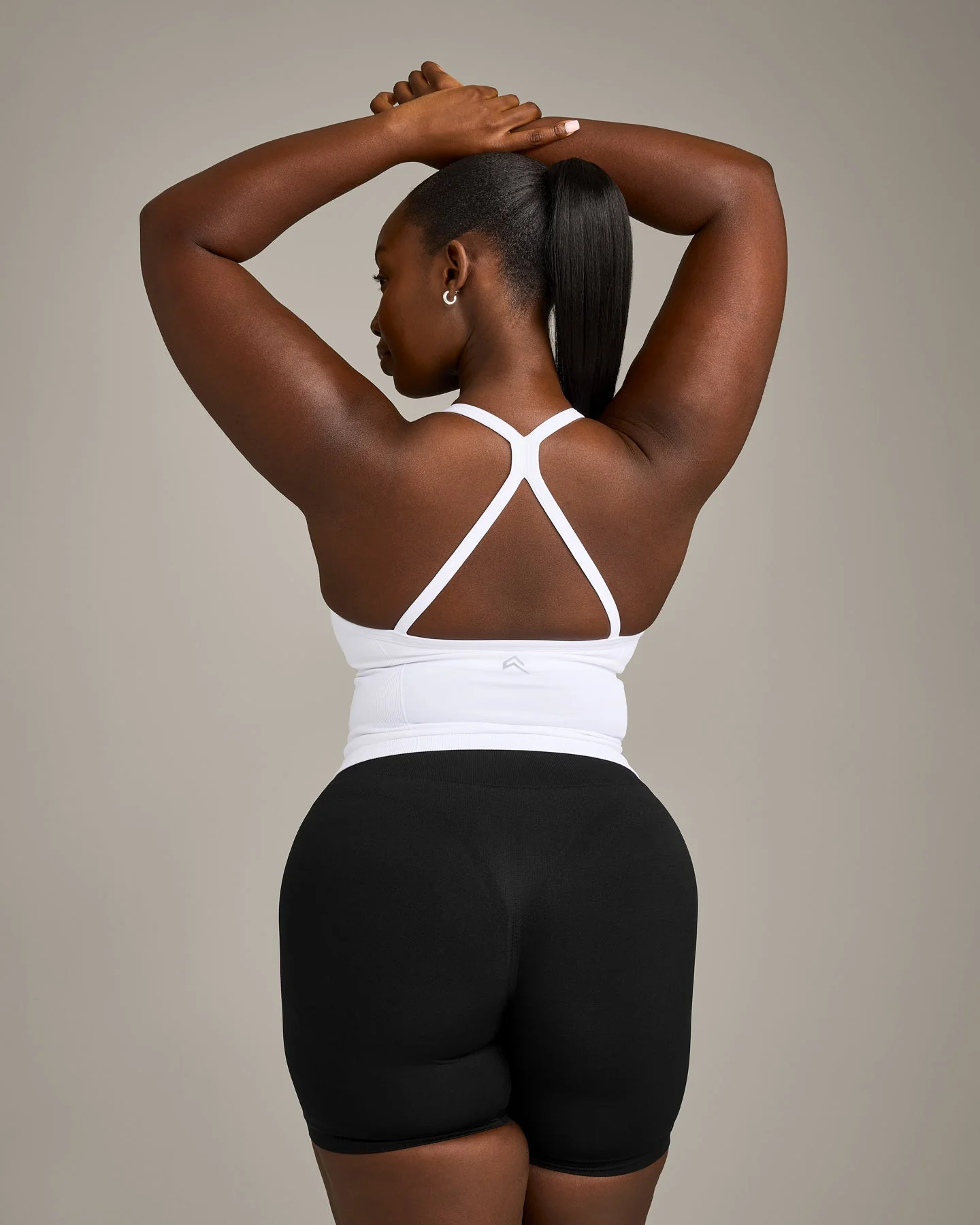EnhanceLift™ Seamless Strappy Racer Vest with Built in Bra Shelf with Grey Logo | White - Image 2