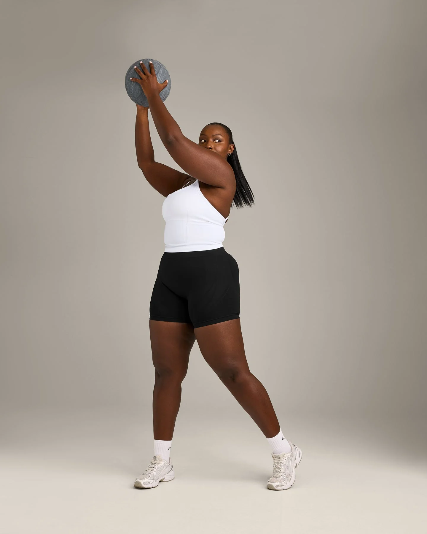EnhanceLift™ Seamless Strappy Racer Vest with Built in Bra Shelf with Grey Logo | White - Image 3