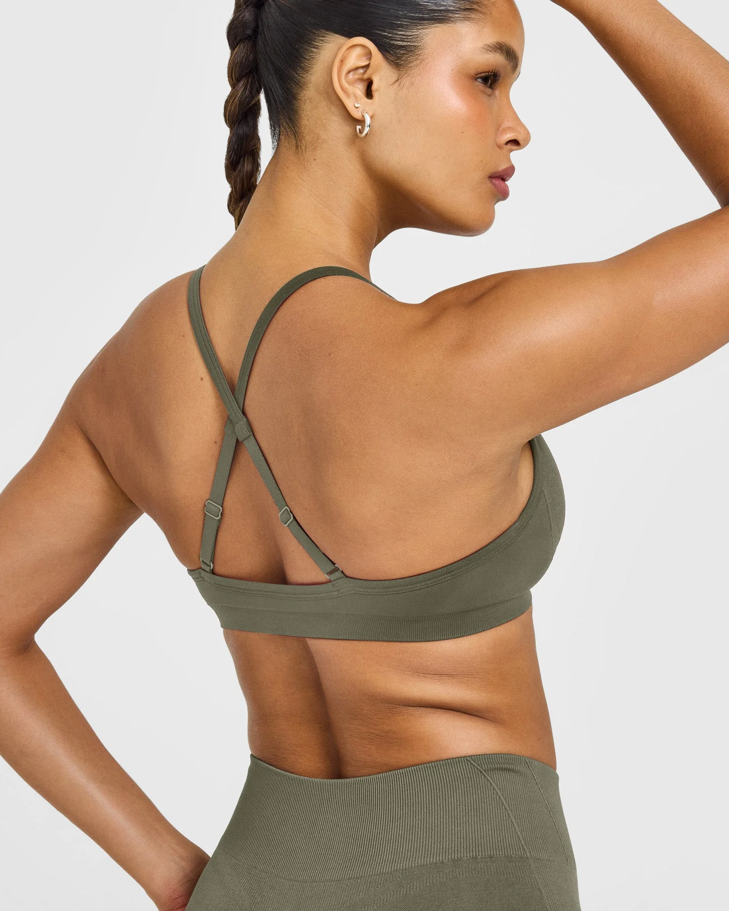 EnhanceLift™ Seamless Strappy Sports Bra with White Logo | Alpine Green - Image 4