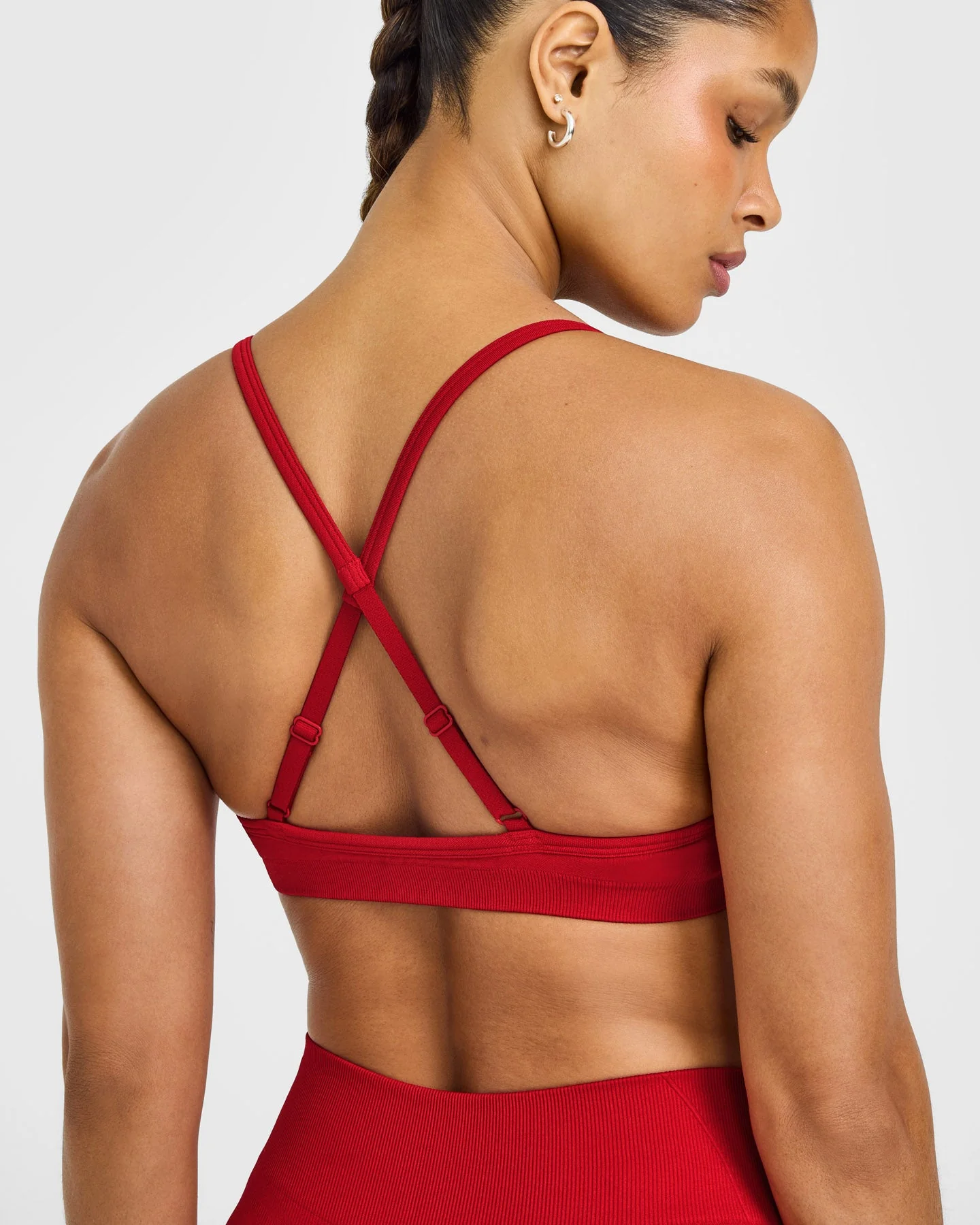 EnhanceLift™ Seamless Strappy Sports Bra with White Logo | Light Toasted Red - Image 4
