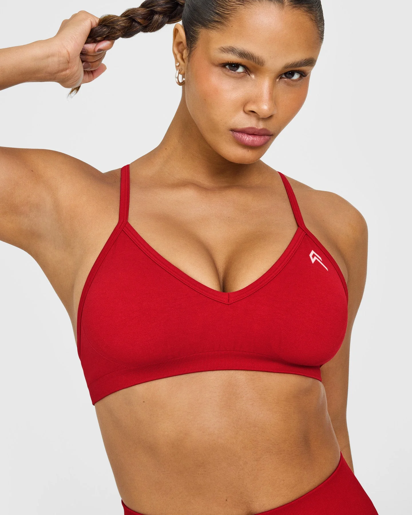 EnhanceLift™ Seamless Strappy Sports Bra with White Logo | Light Toasted Red - Image 5