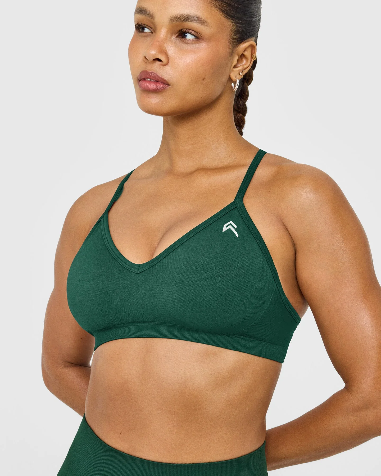 EnhanceLift™ Seamless Strappy Sports Bra with White Logo | Racing Green - Image 5