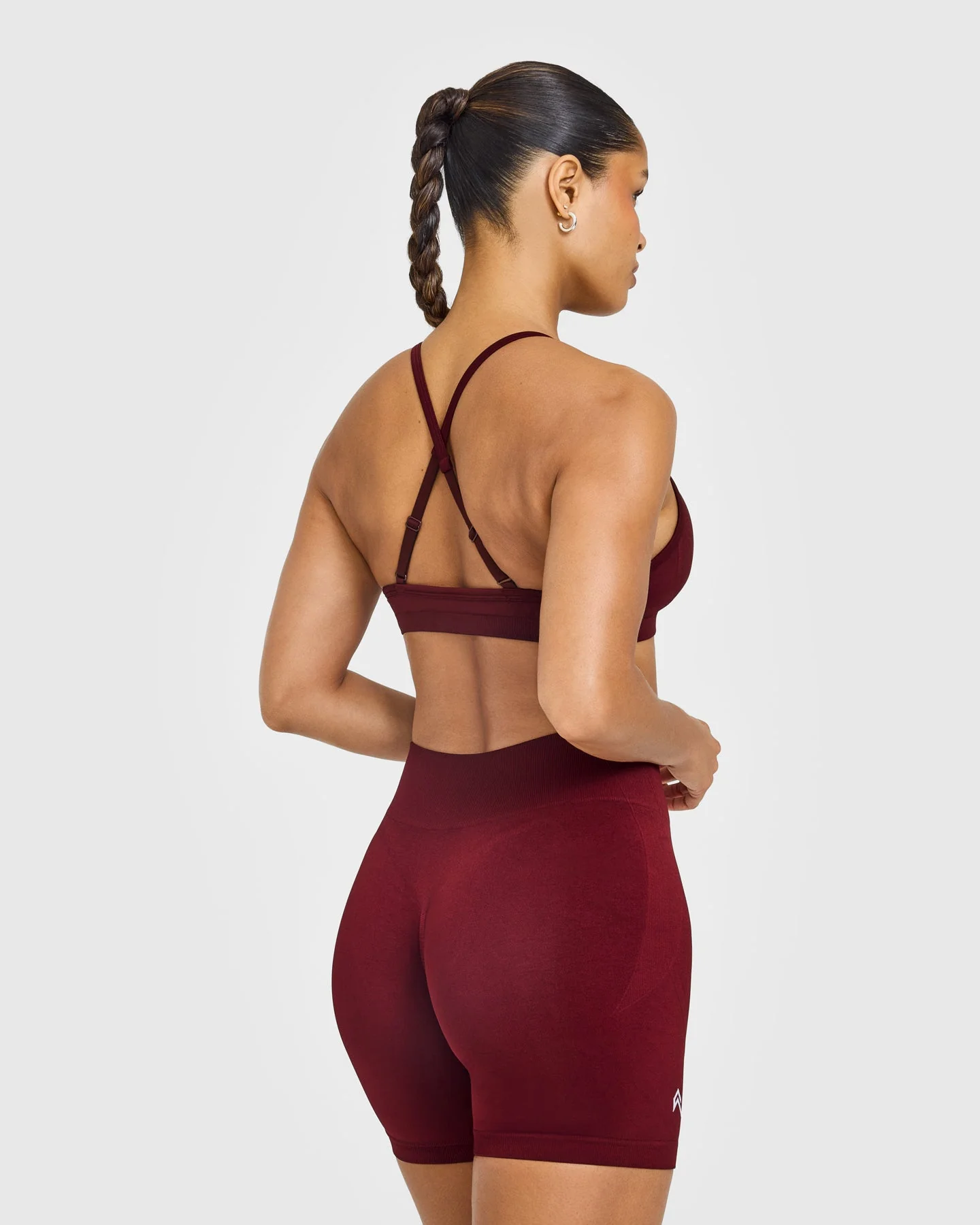 EnhanceLift™ Seamless Strappy Sports Bra with White Logo | Rosewood - Image 6