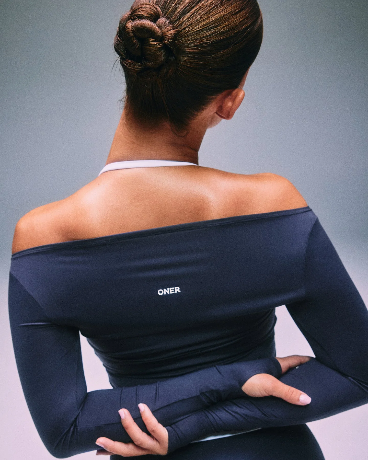 FormeSoft™ Fitted Off-The-Shoulder Long Sleeve Top | True Blue - Image 2