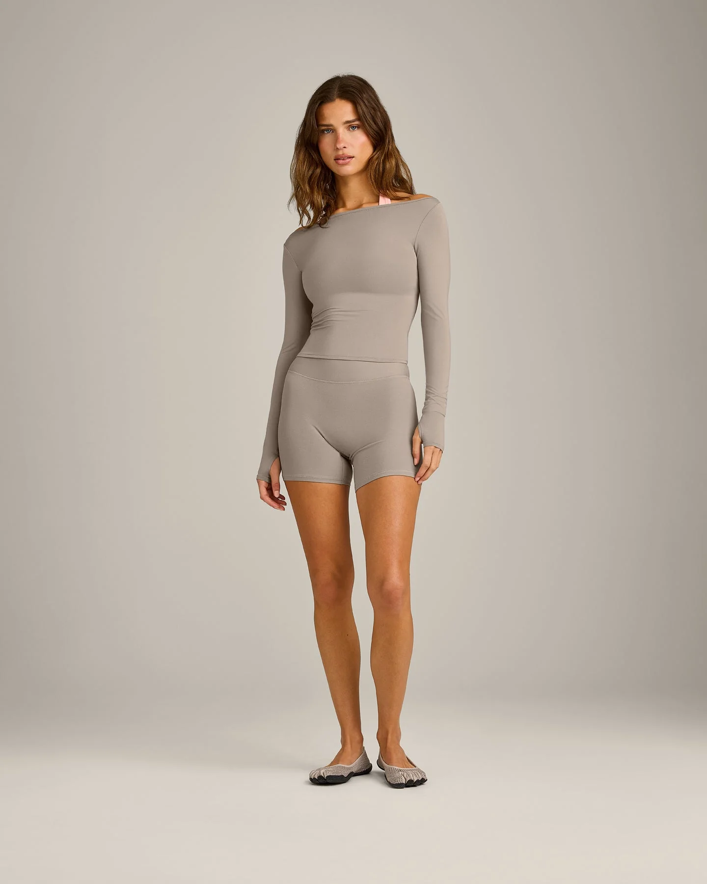 FormeSoft™ Fitted Off-The-Shoulder Long Sleeve Top | Warm Sand - Image 3