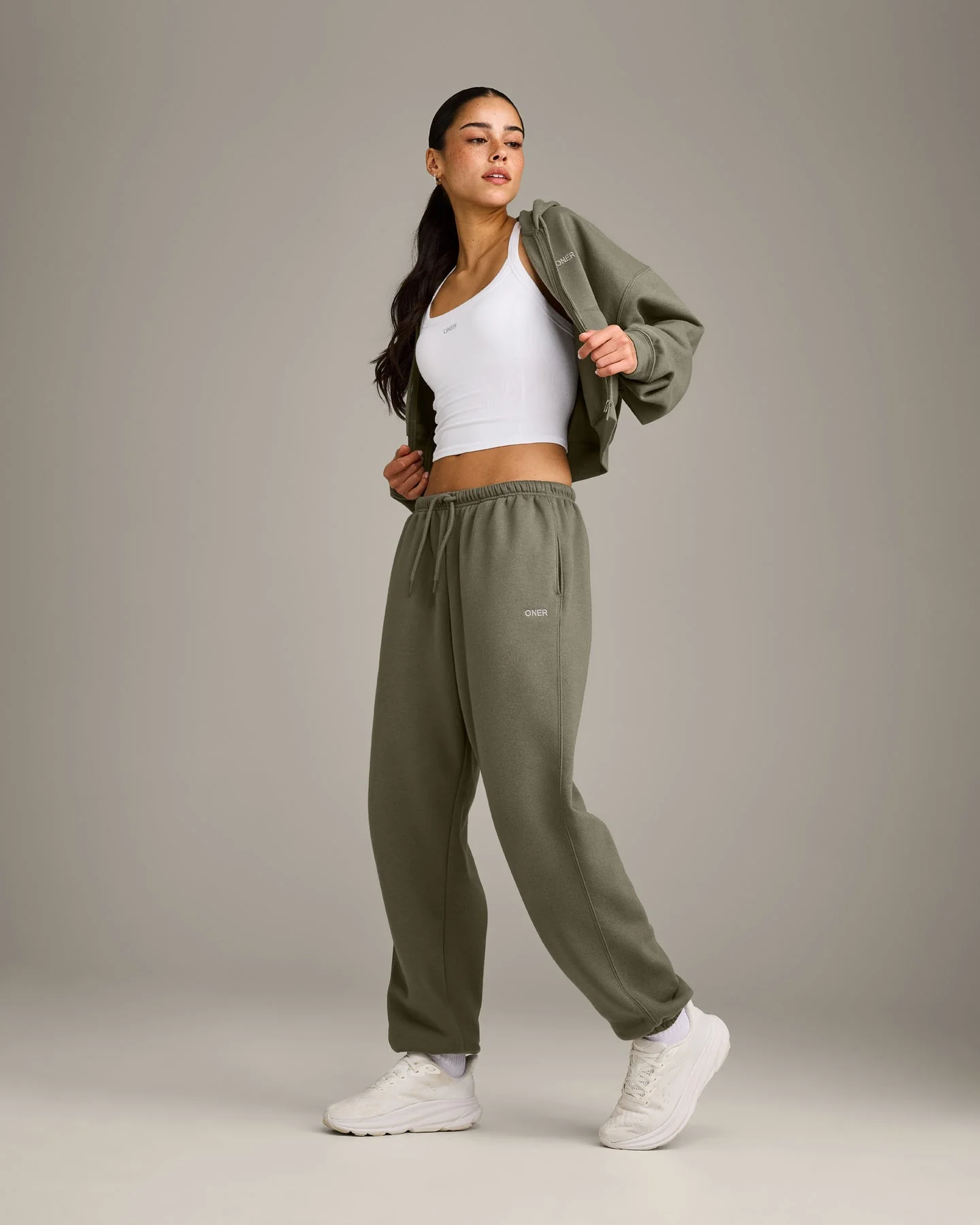 Foundations All Season Cropped Zip Through Hoodie | Alpine Green - Image 3
