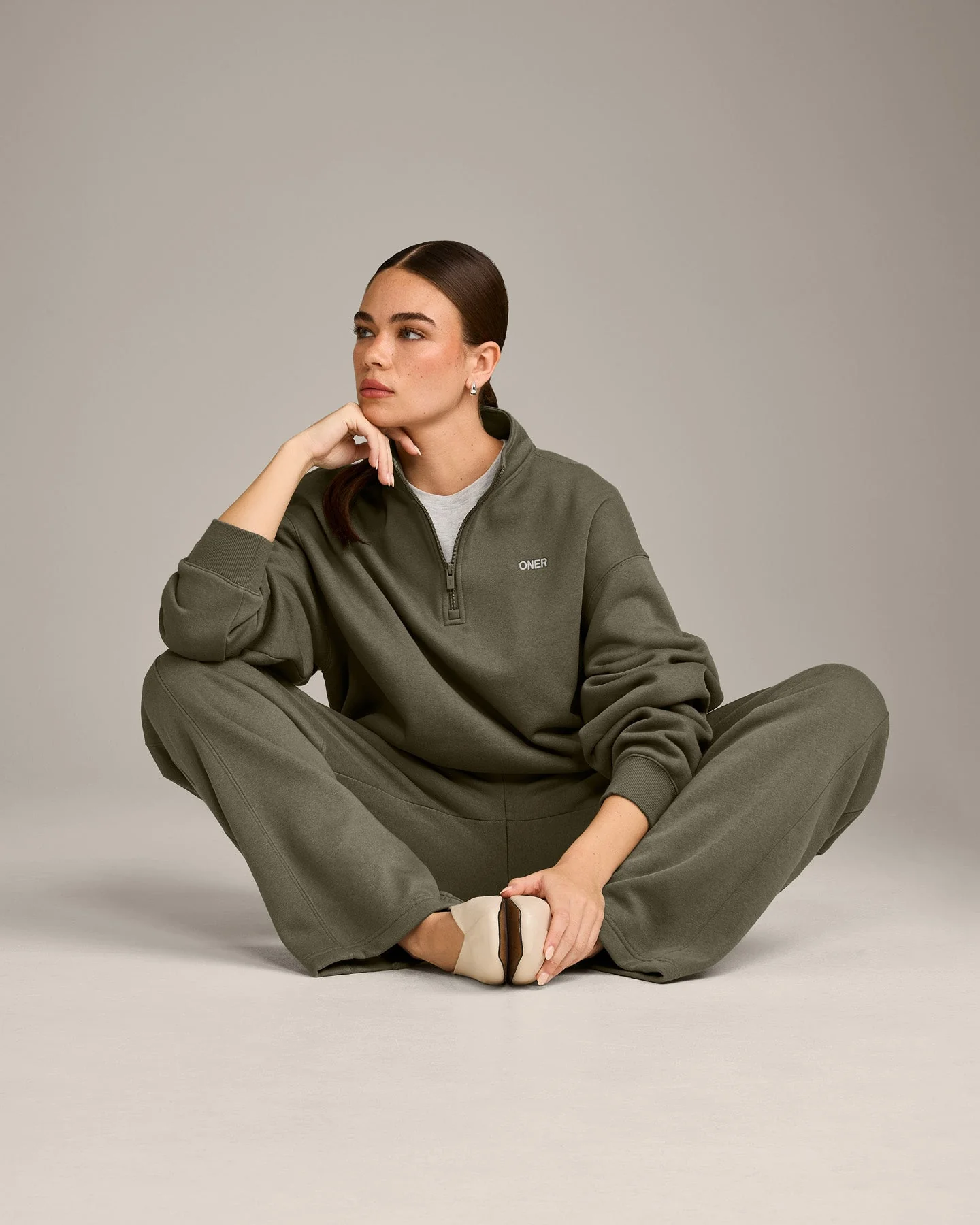 Foundations Cosy 1/4 Zip Sweatshirt | Alpine Green - Image 3