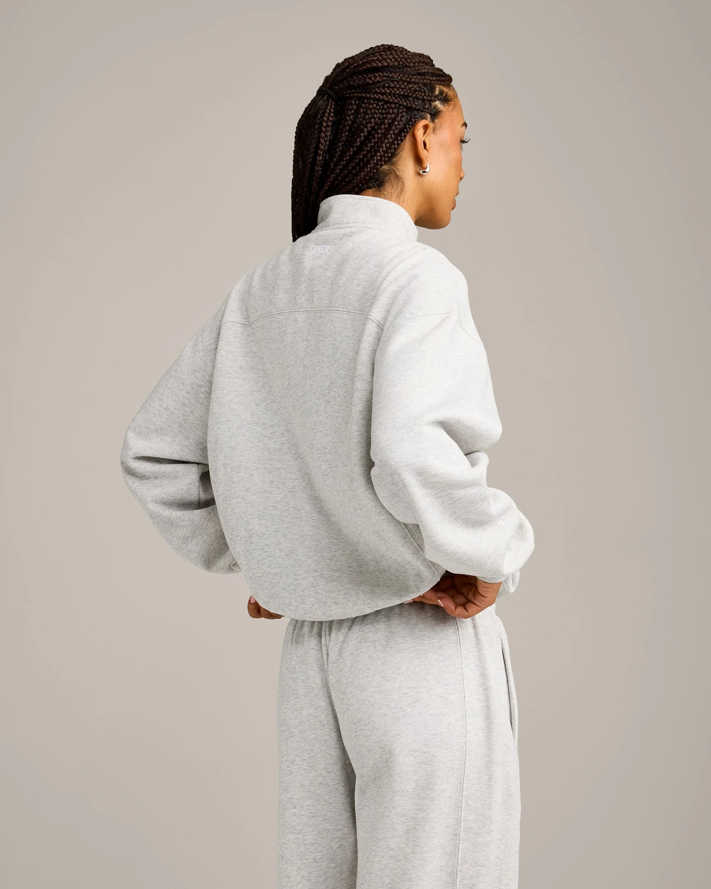 Foundations Cosy 1/4 Zip Sweatshirt | Light Grey Marl - Image 2