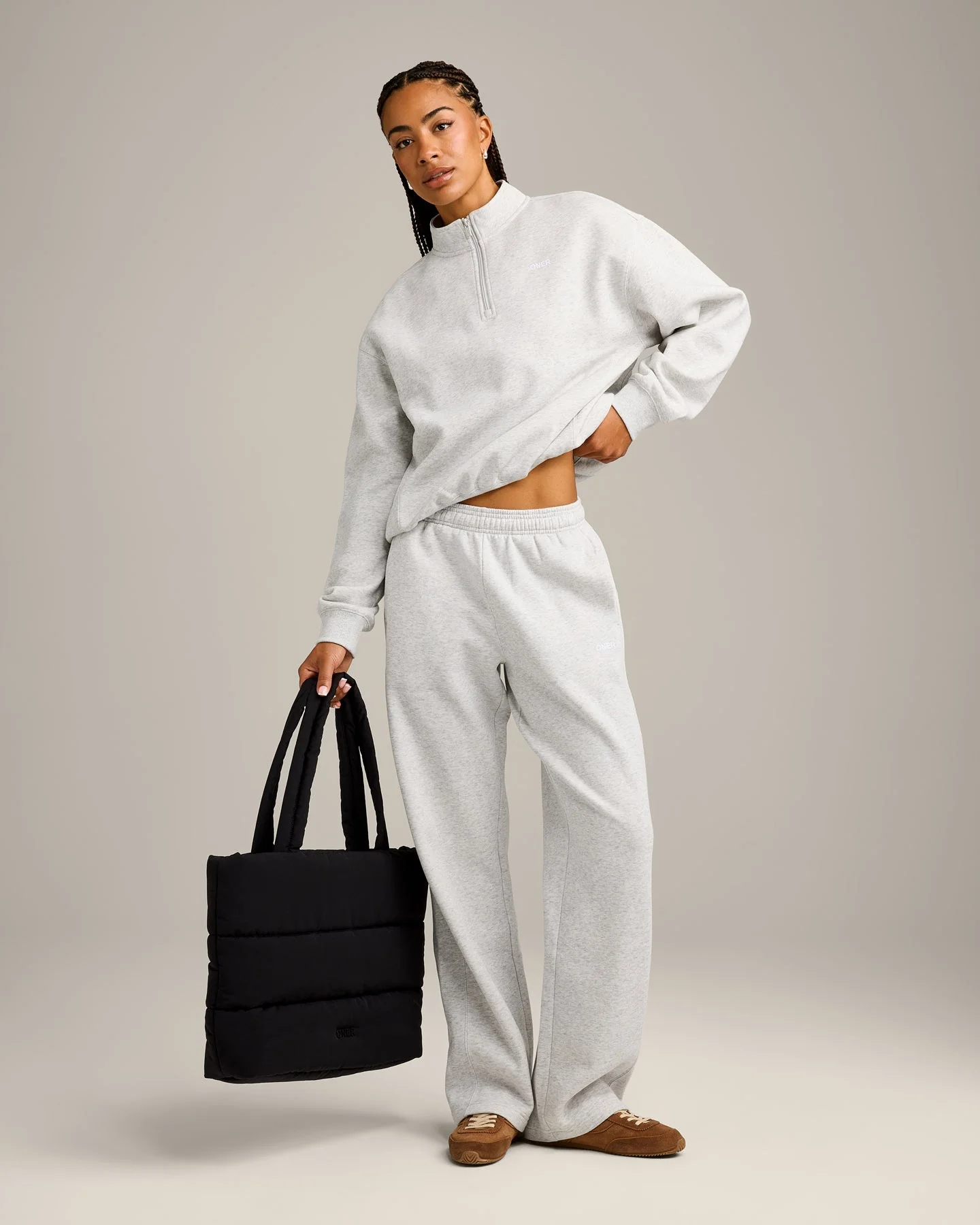 Foundations Cosy 1/4 Zip Sweatshirt | Light Grey Marl - Image 3