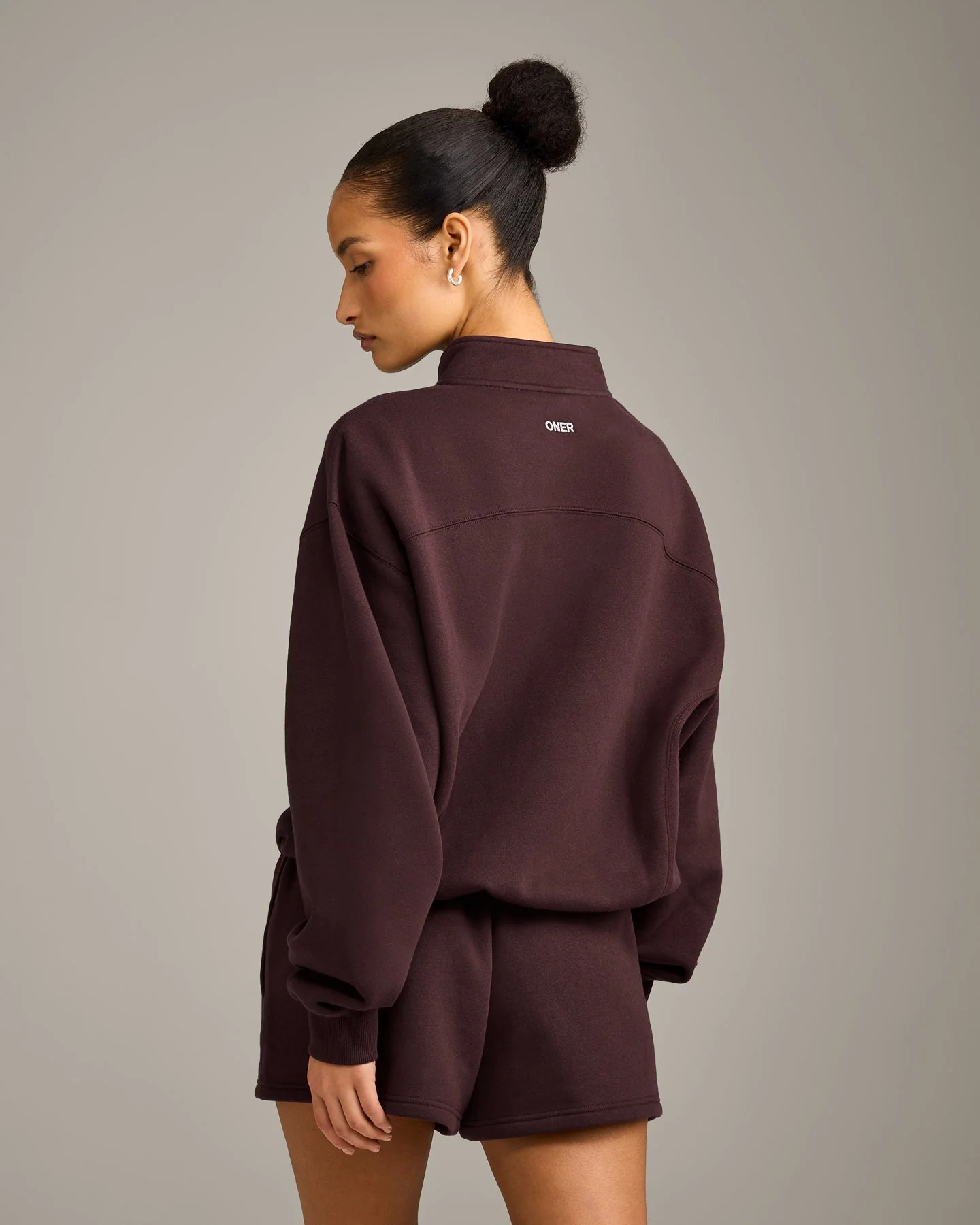 Foundations Cosy 1/4 Zip Sweatshirt | Plum Brown - Image 2