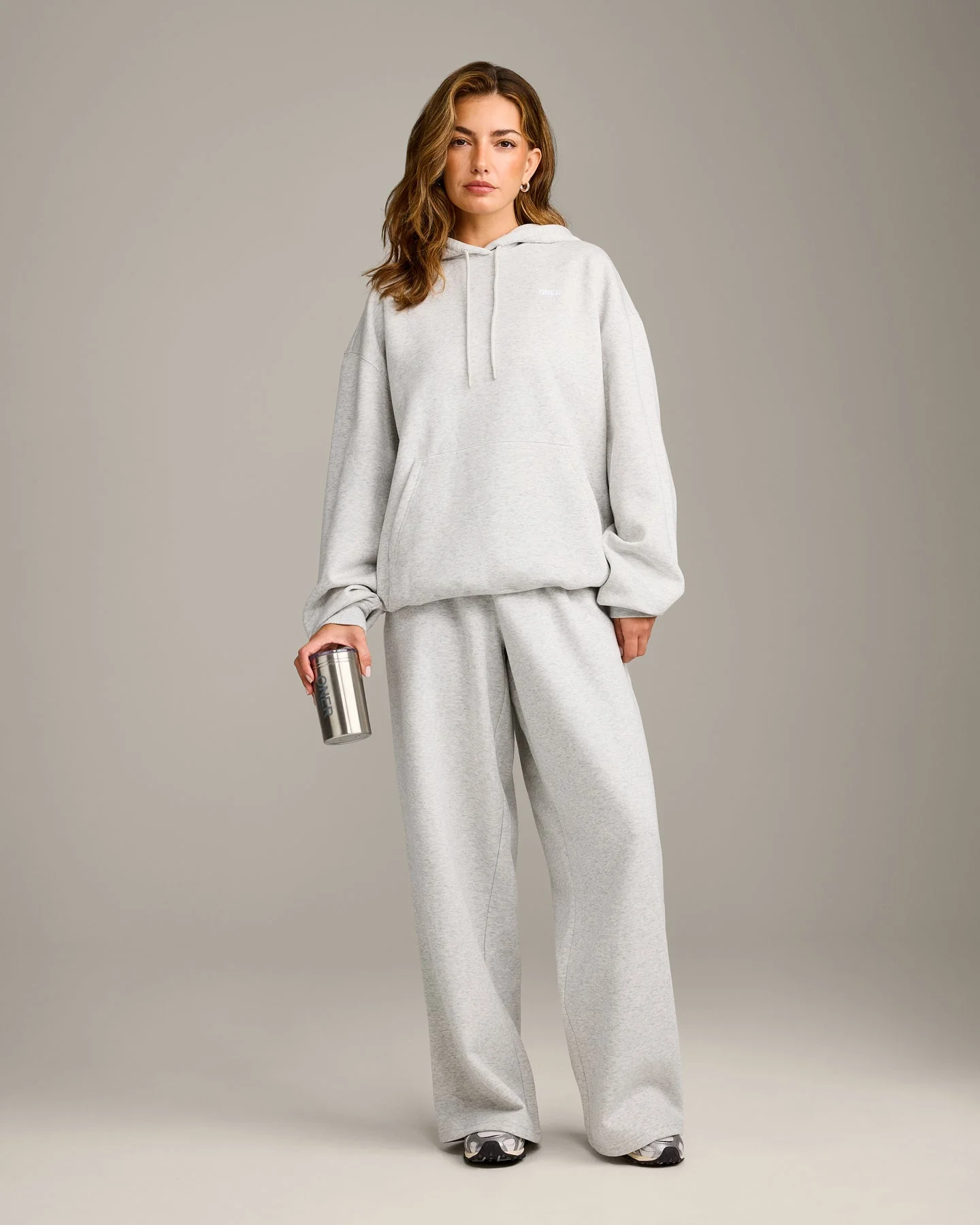 Foundations Cosy Oversized Hoodie | Light Grey Marl - Image 3