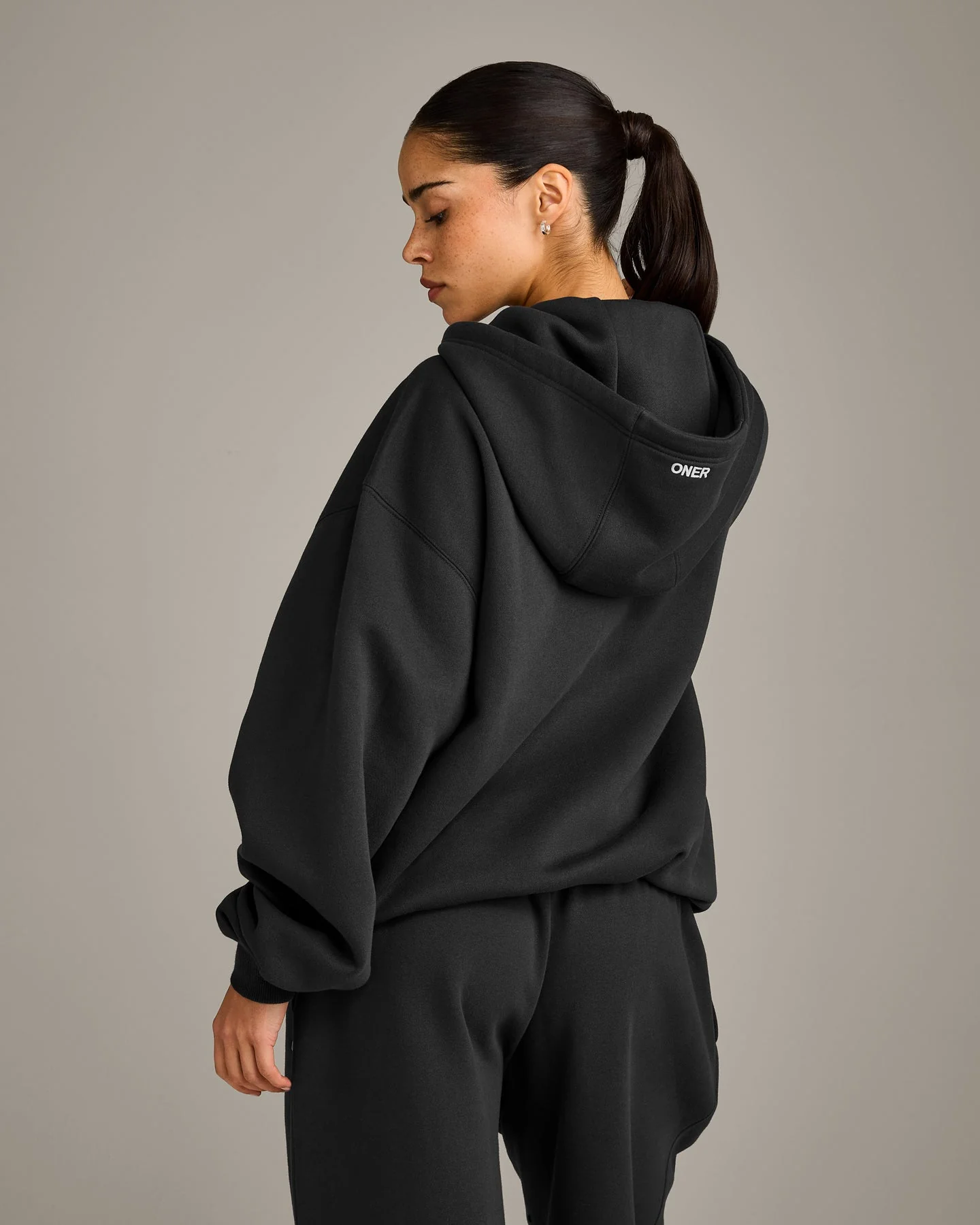 Foundations Cosy Oversized Zip Through Hoodie | Soft Black - Image 6