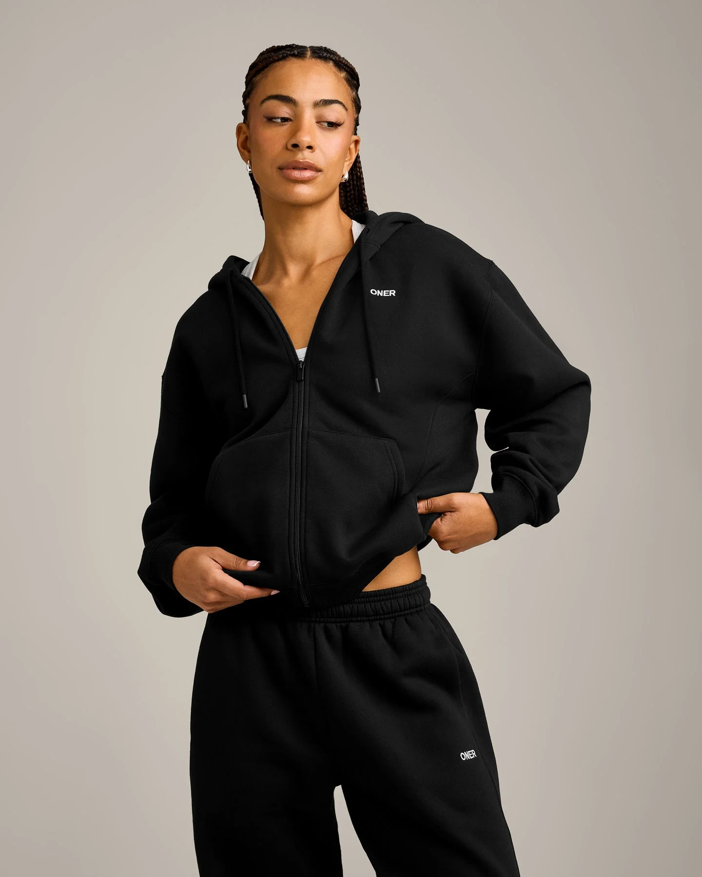 Foundations Cosy Zip Through Hoodie | Black