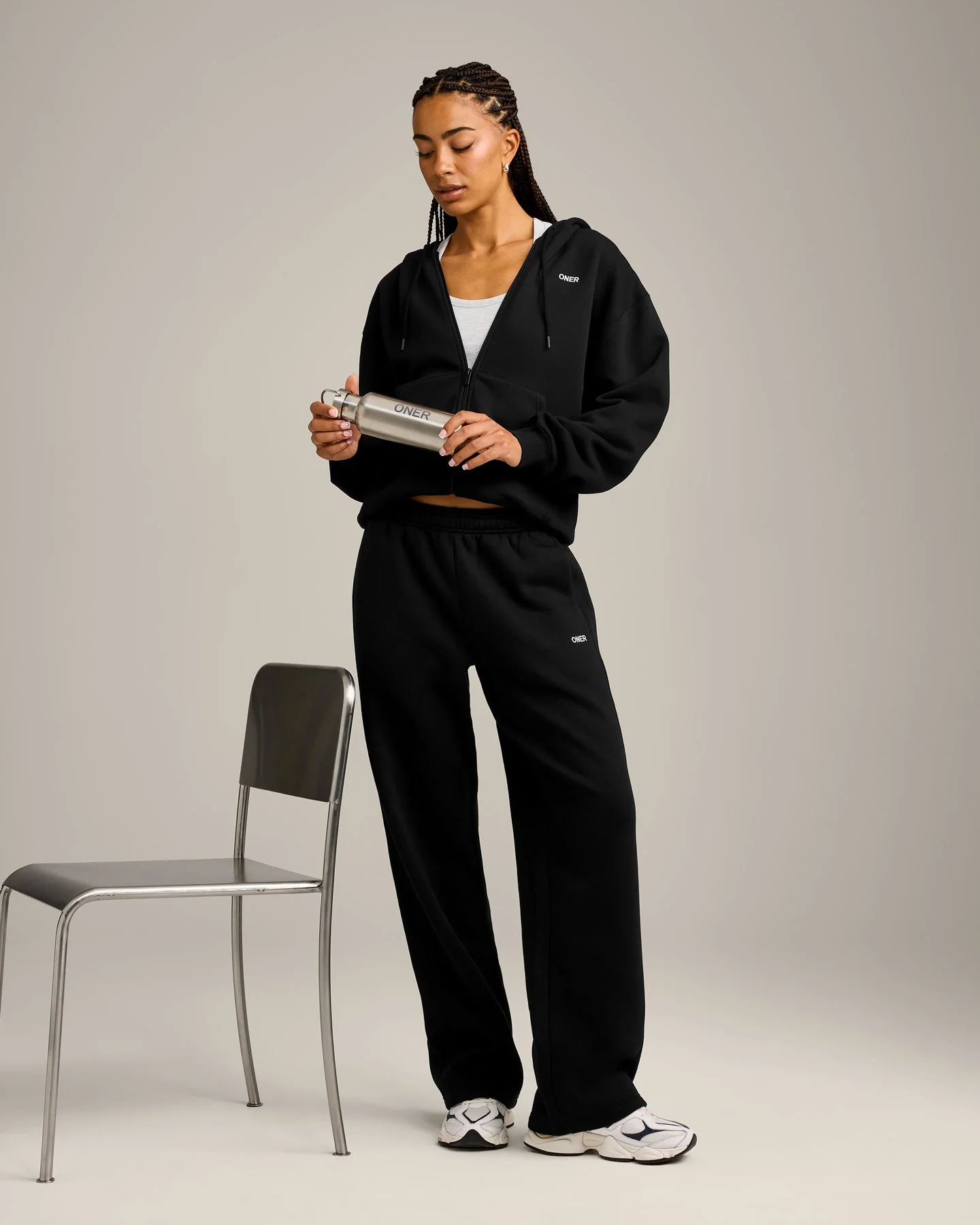 Foundations Cosy Zip Through Hoodie | Black - Image 3