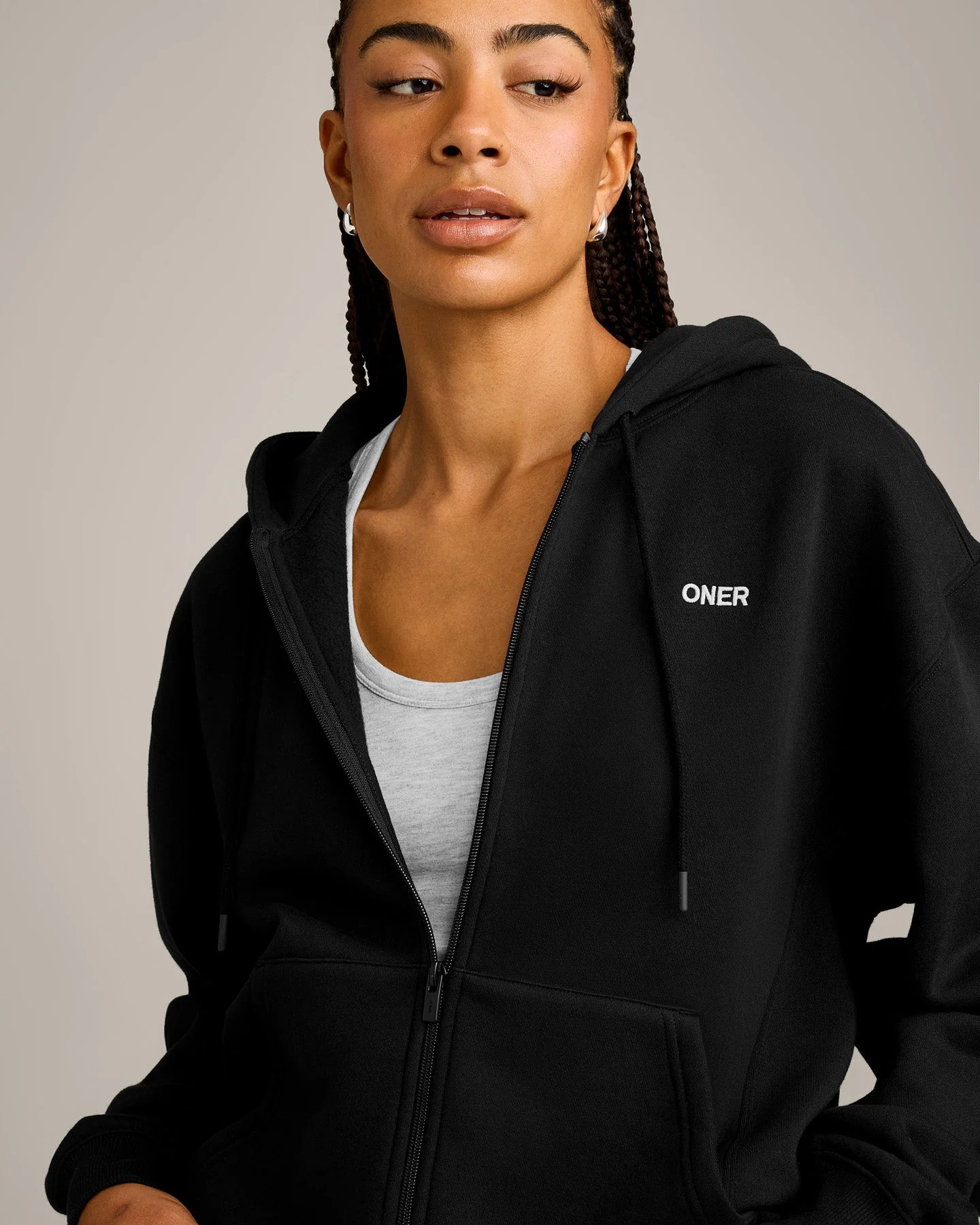 Foundations Cosy Zip Through Hoodie | Black - Image 5