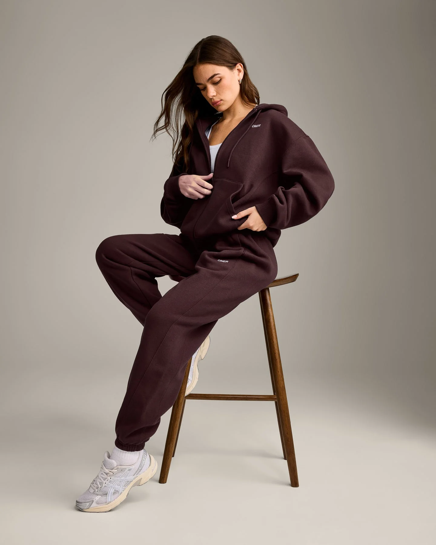 Foundations Cosy Zip Through Hoodie | Plum Brown - Image 6