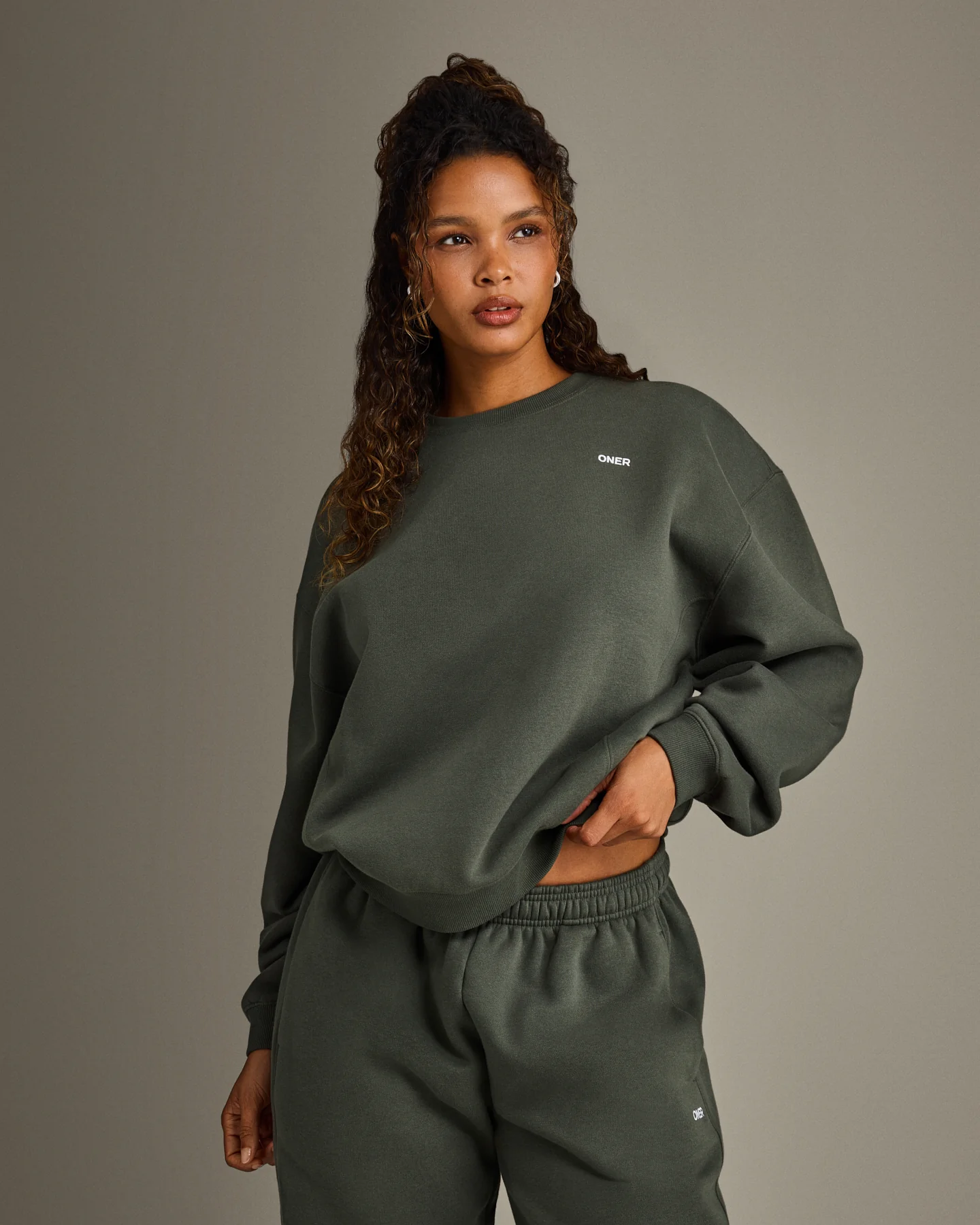 Foundations Crew Neck Sweatshirt | Dark Khaki - Image 2