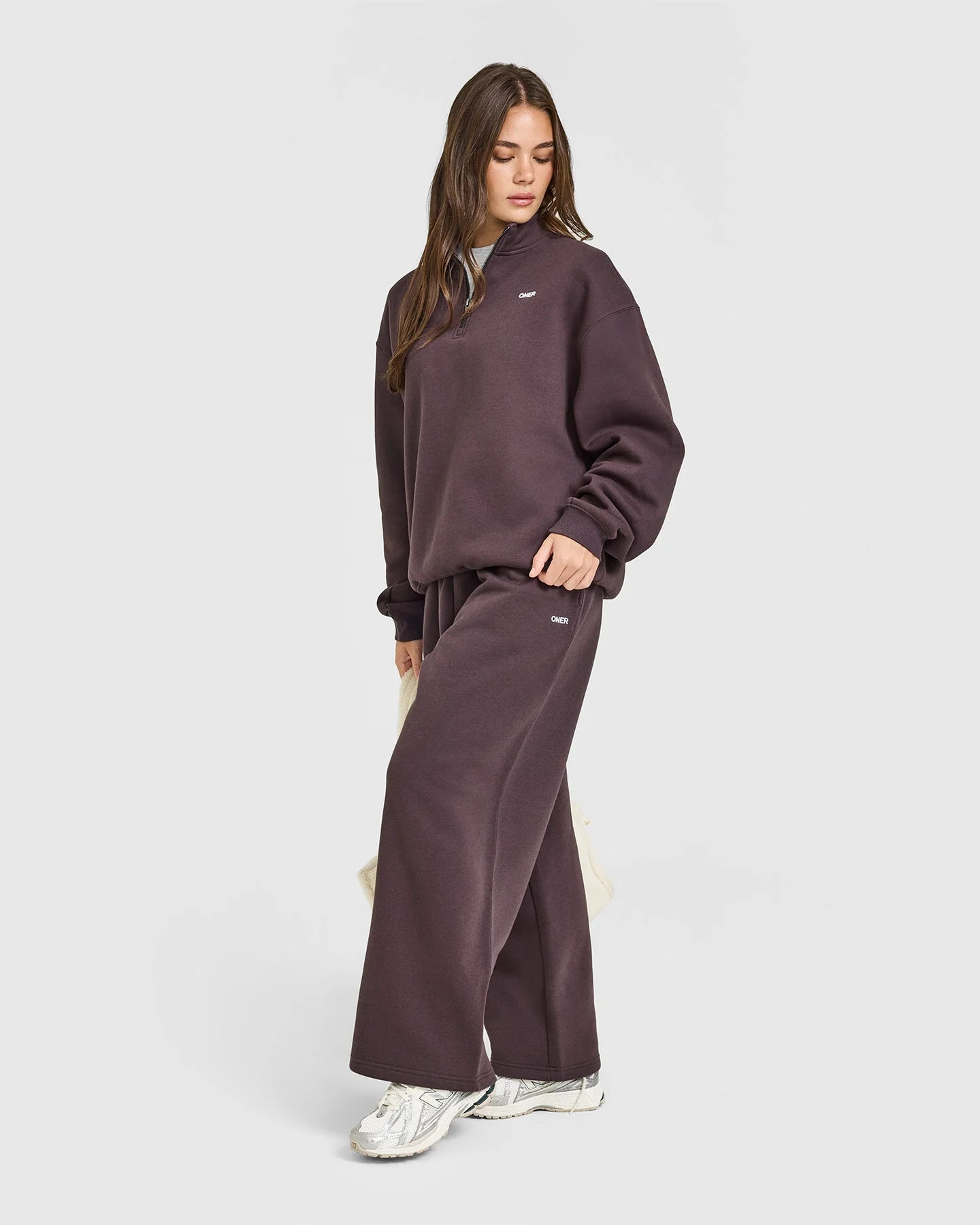 Foundations Oversized 1/4 Zip Sweatshirt | Umber Brown - Image 3